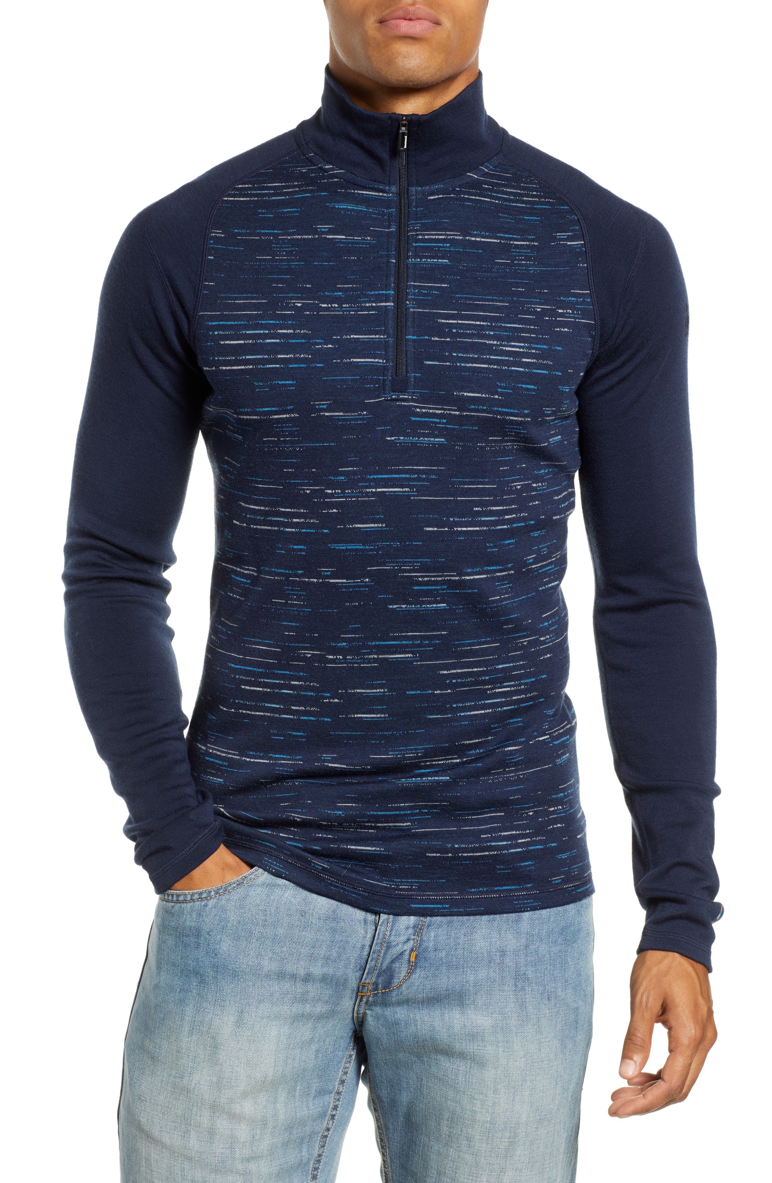 Smartwool Merino 250 Base Layer Pattern Quarter Zip Pullover, Blue