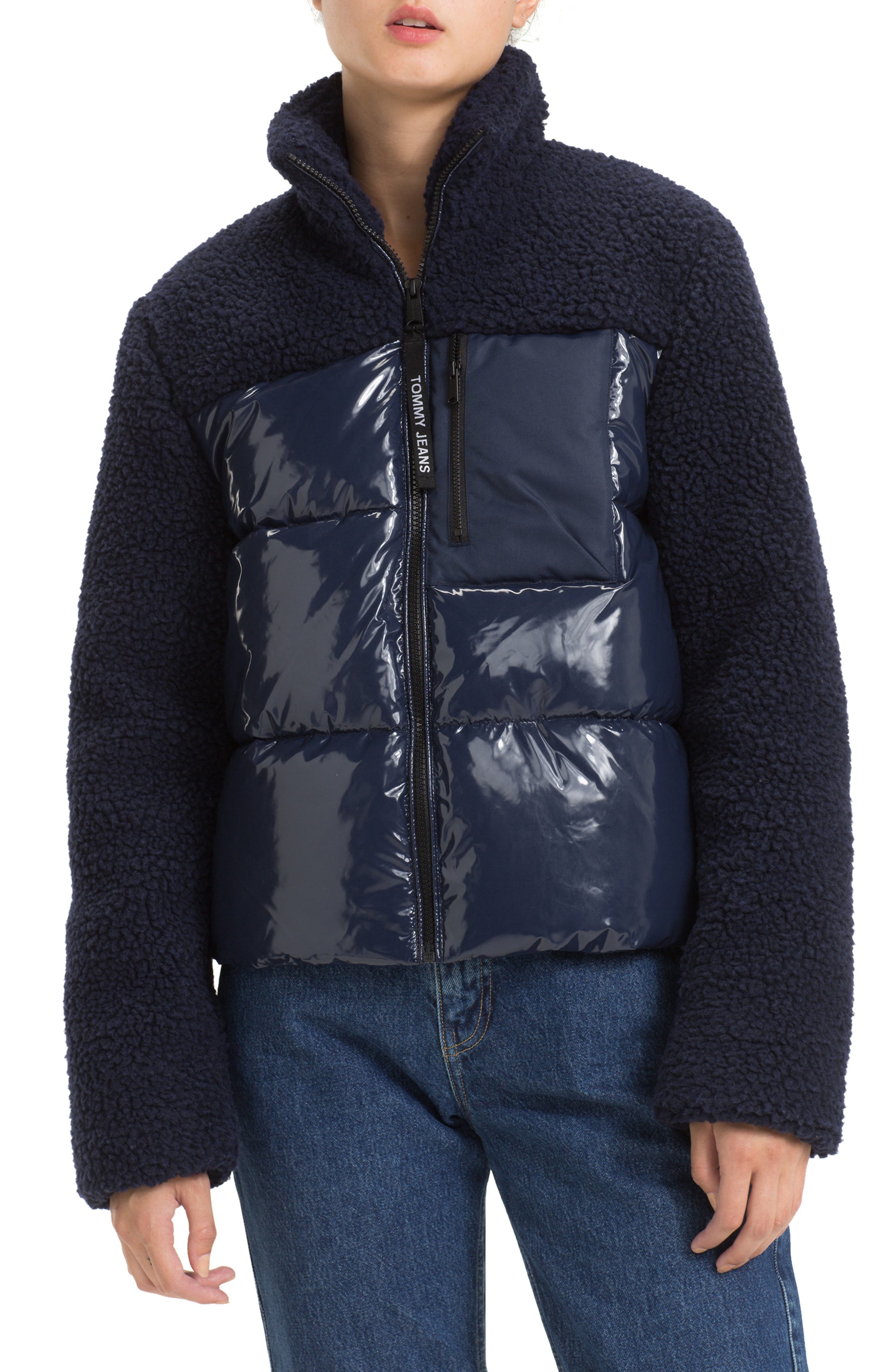 Tommy Jeans Fleece Contrast Puffer Jacket, Blue