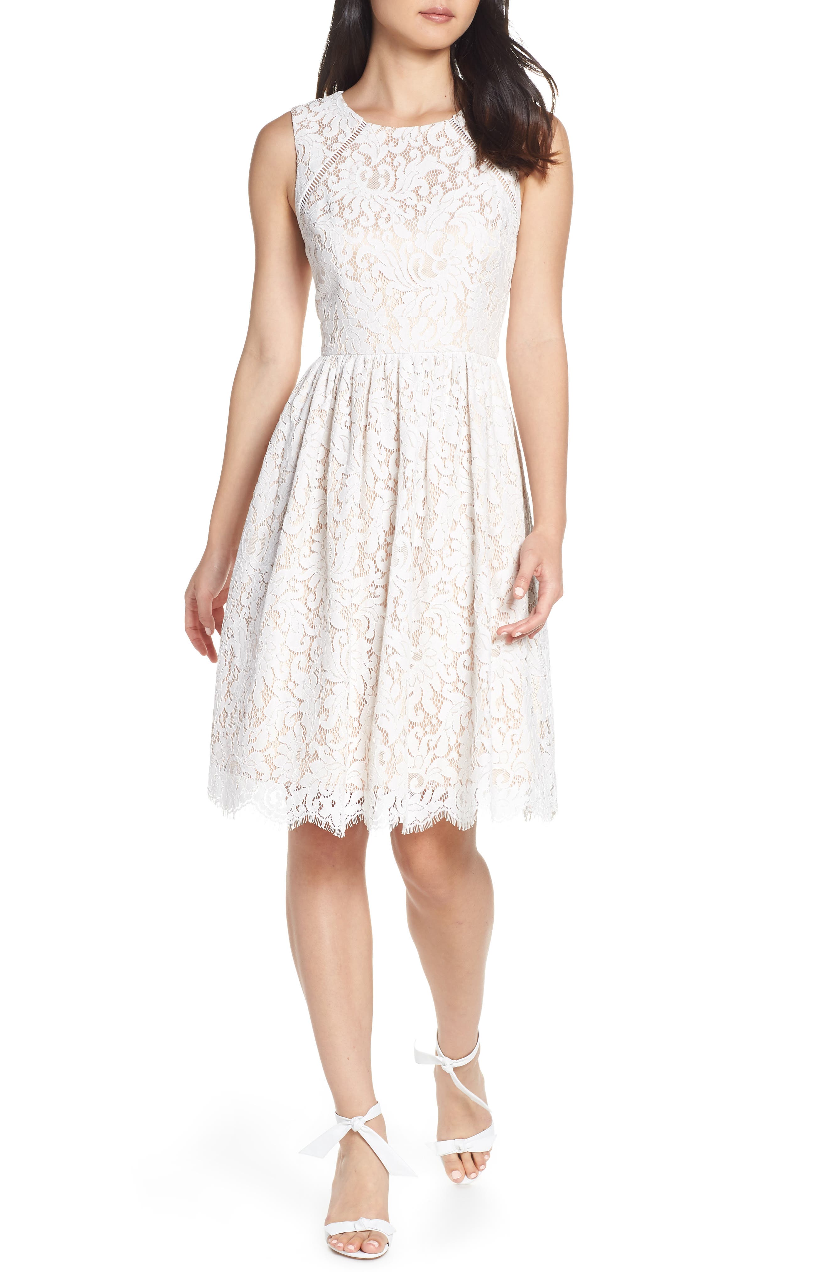 Eliza J Lace Fit & Flare Dress, Ivory