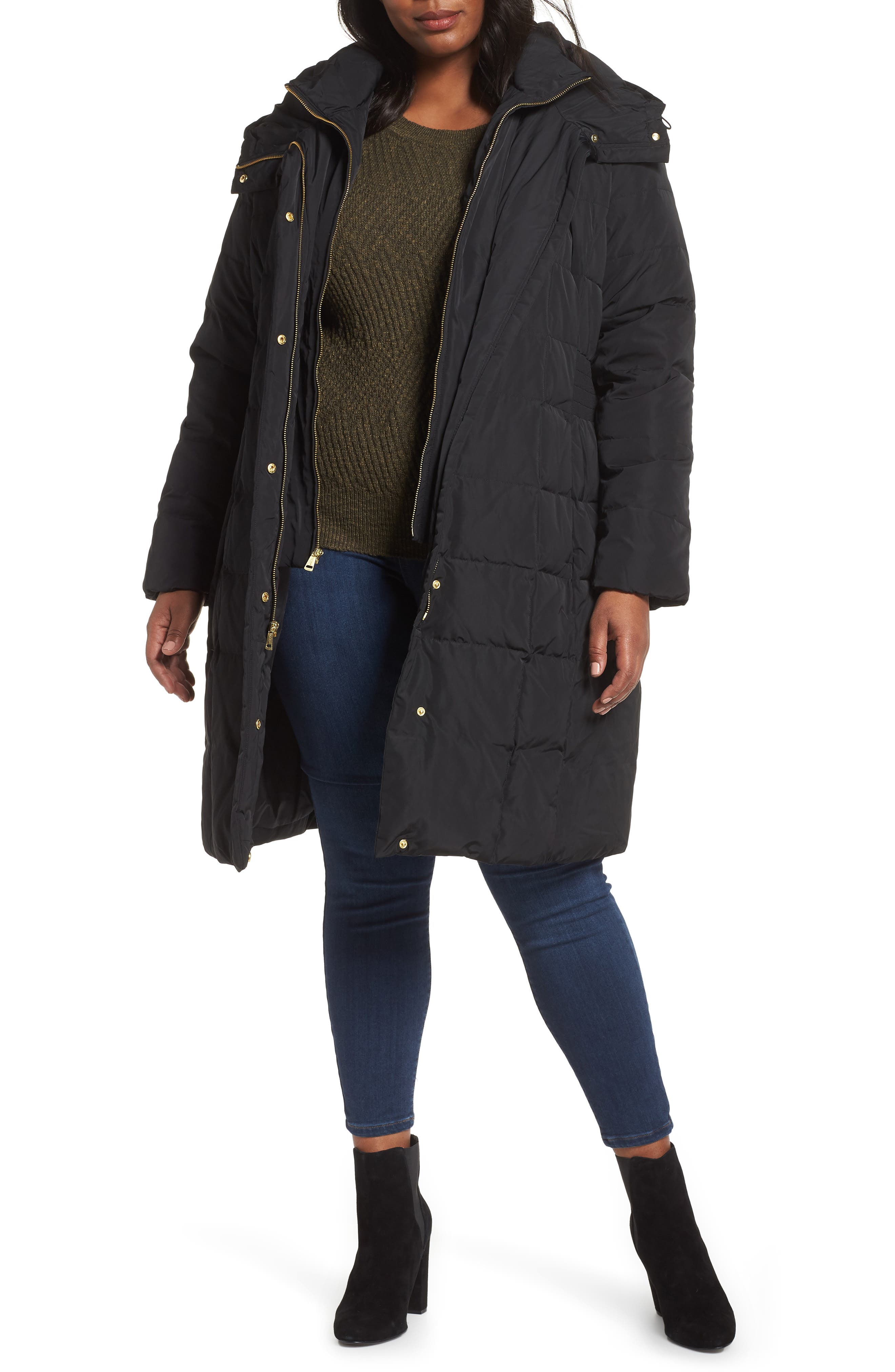 Plus Size Cole Haan Signature Bib Inset Coat, Black
