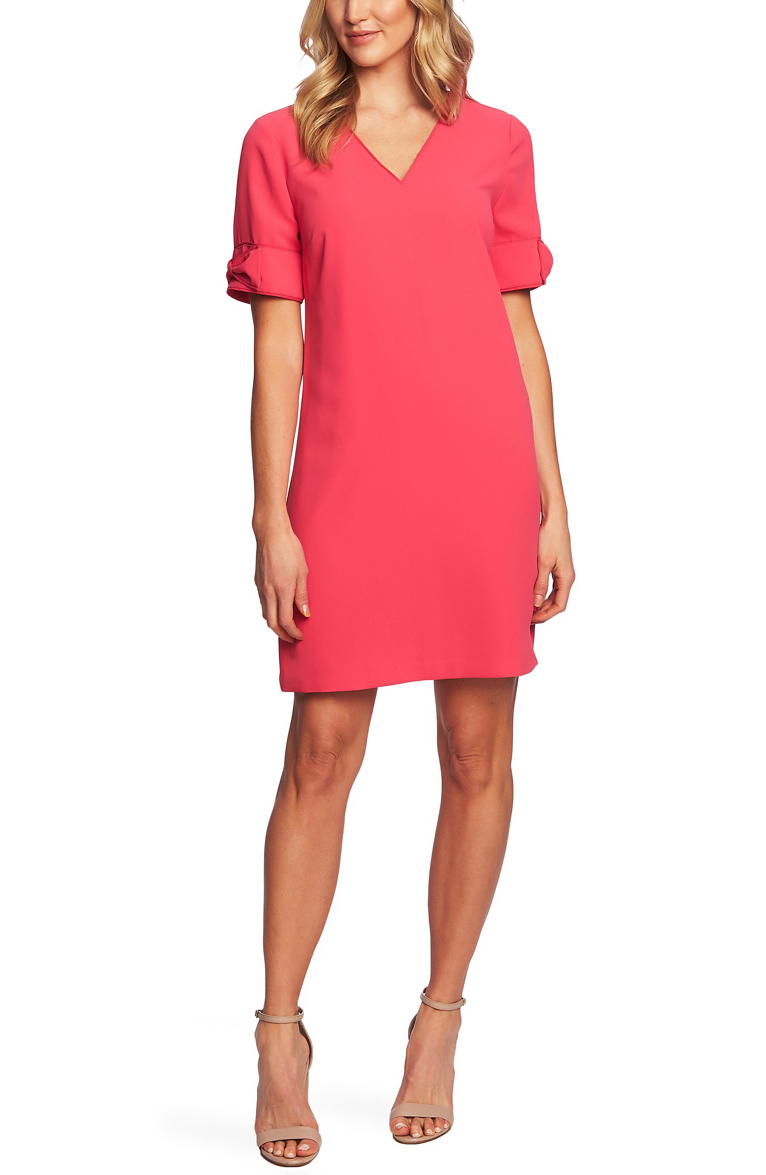 Cece Bow Trim Shift Dress, Pink