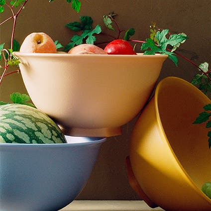 Colorful bowls for mixing or serving.