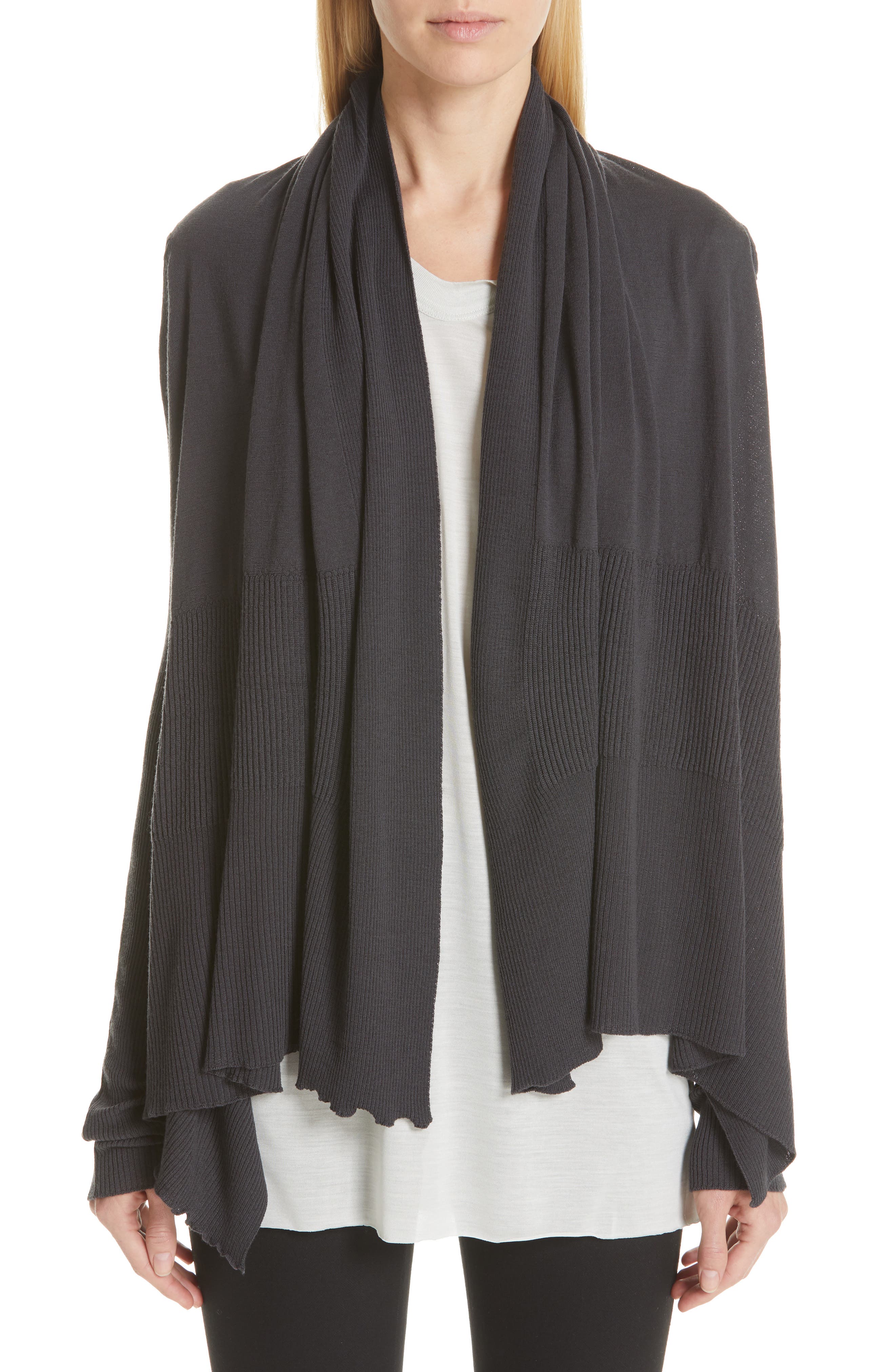 Rick Owens Drape Merino Wool Cardigan, Blue