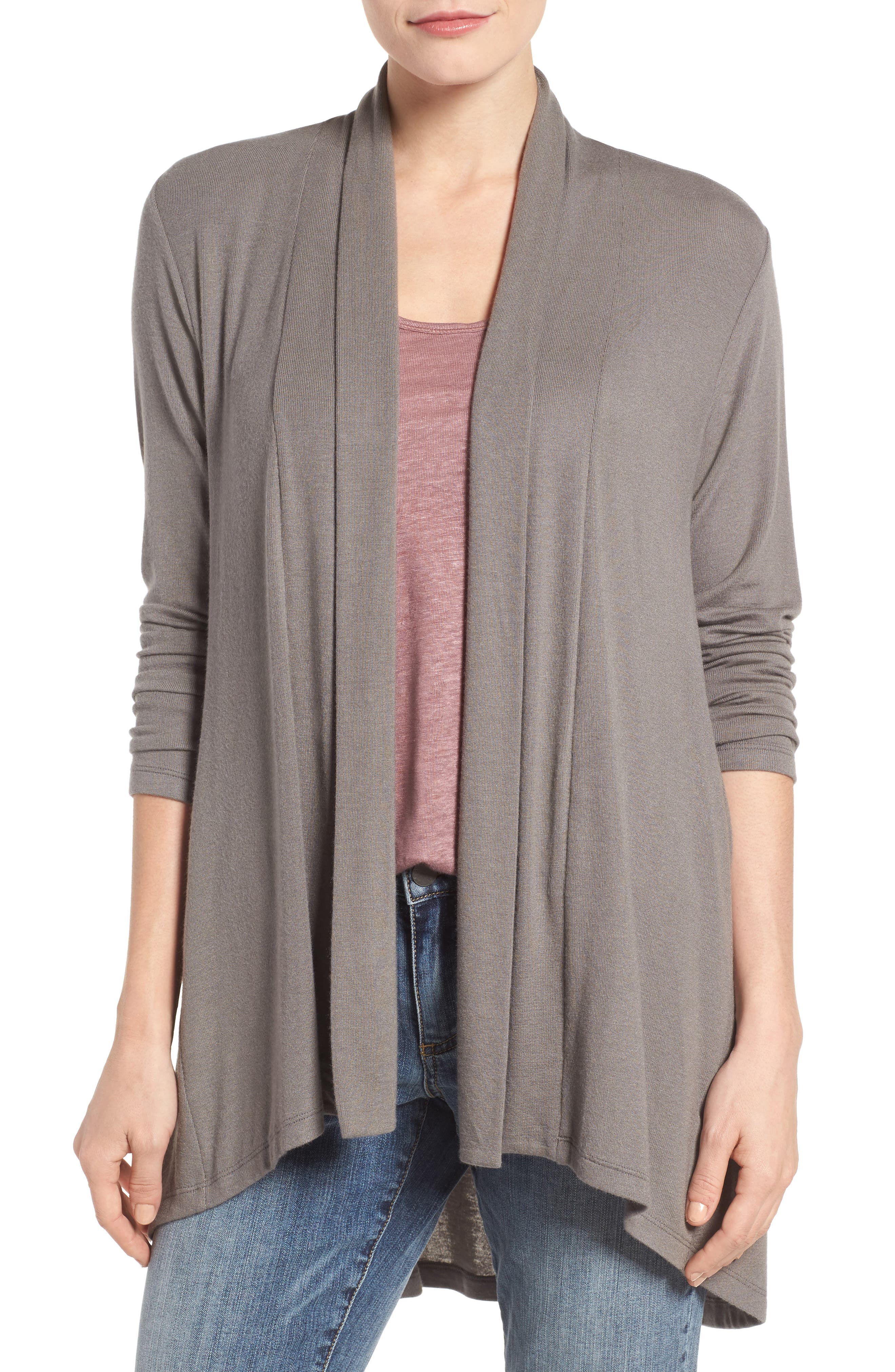 Bobeau High/low Jersey Cardigan, Beige