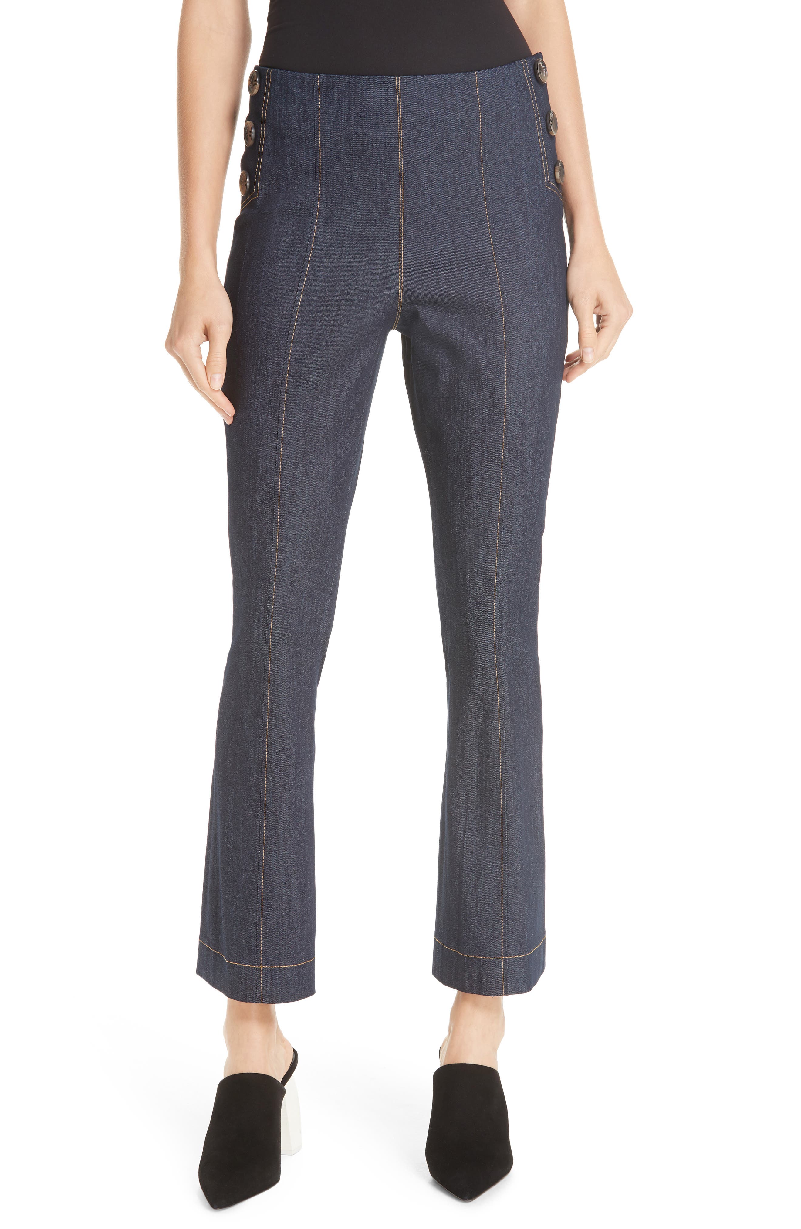 Cinq A Sept Chantal Side Button Crop Flare Pants, Blue