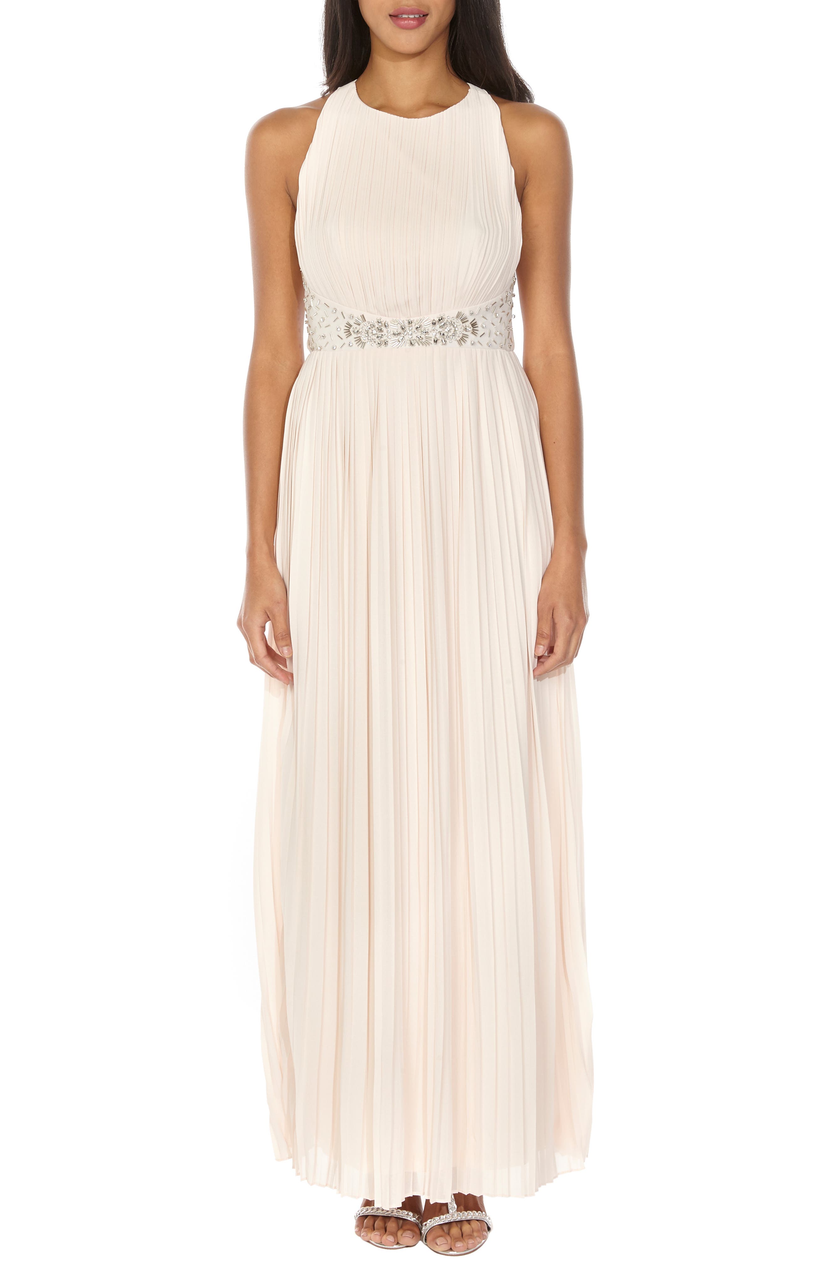 Tfnc Adora Beaded Waist Gown, Beige