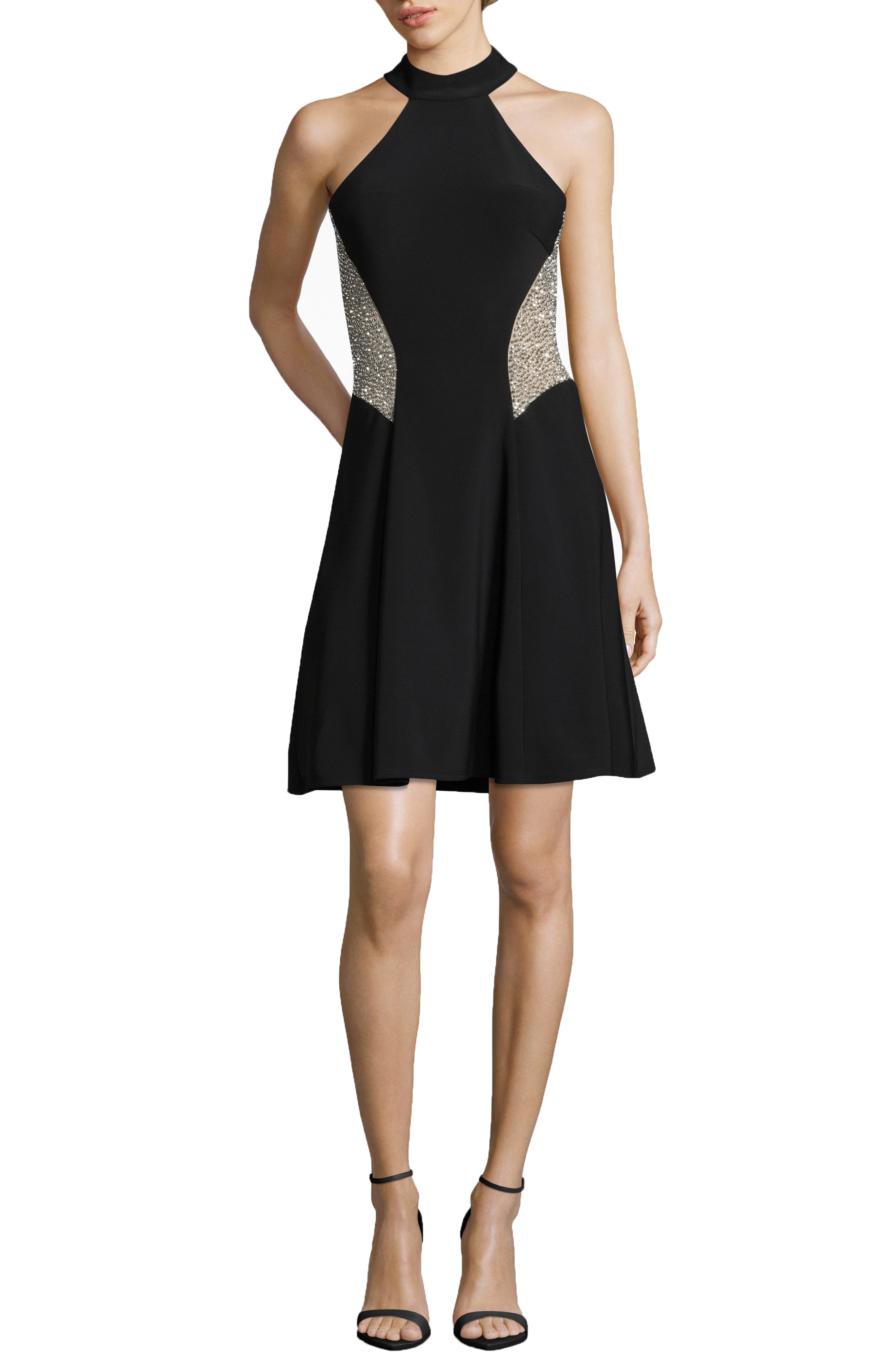 Xscape Beaded Back Cocktail Dress, Black