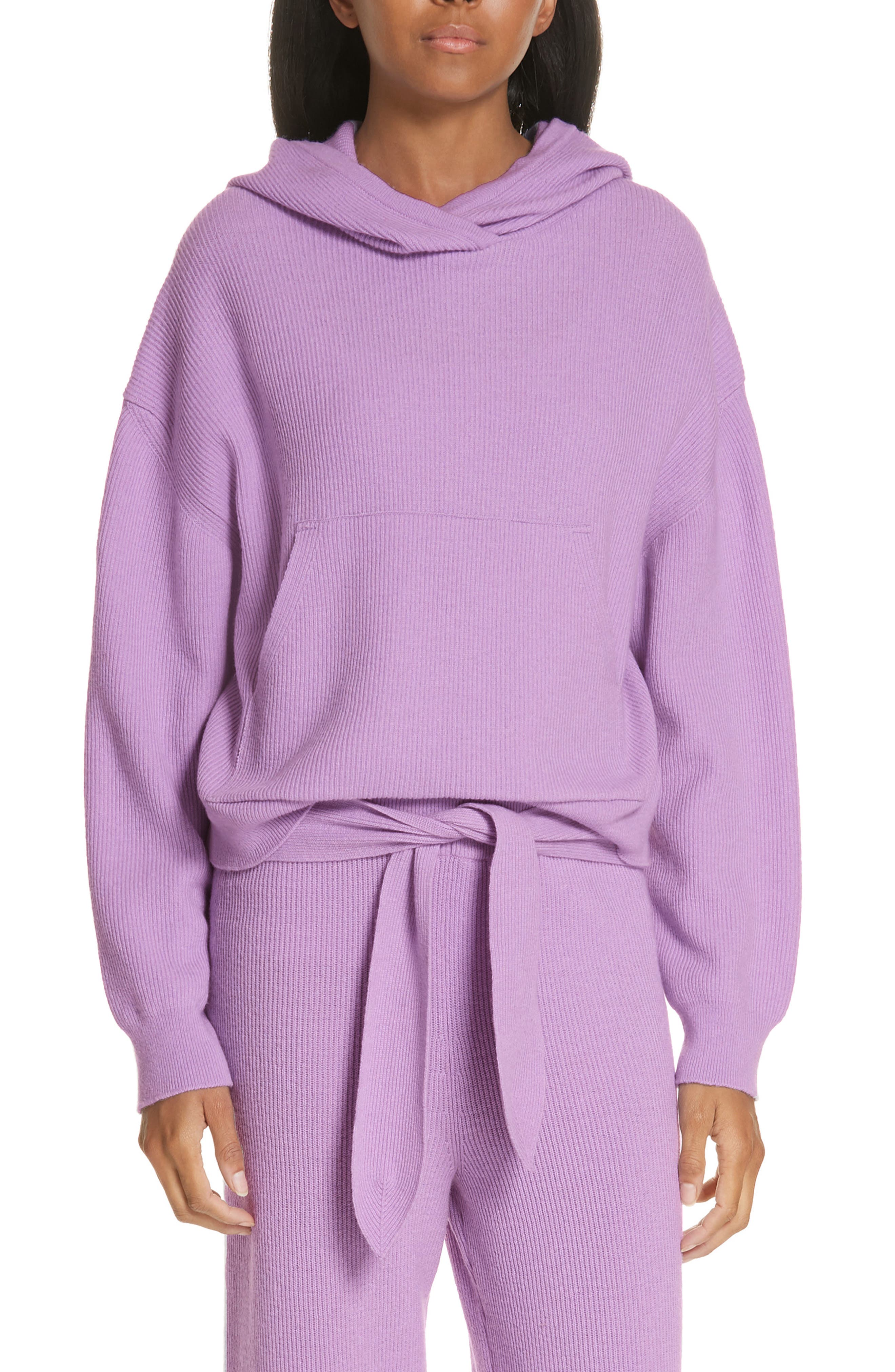 Nanushka Merino Wool & Cashmere Blend Crop Hoodie, Purple