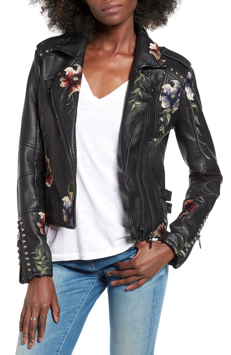 Blanknyc Embroidered Faux Leather Moto Jacket Nordstrom Blanknyc Embroidered Faux Leather Moto Jacket Main Color 001