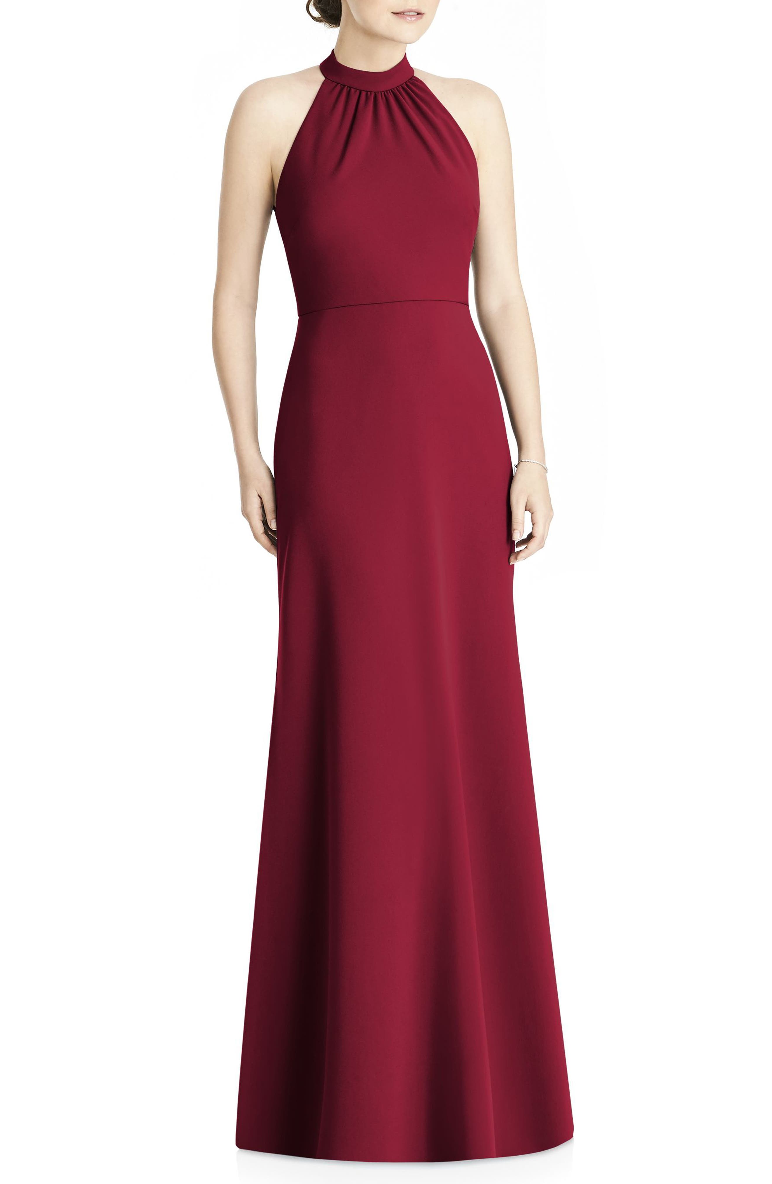 Jy Jenny Yoo Crepe Halter Gown, Burgundy