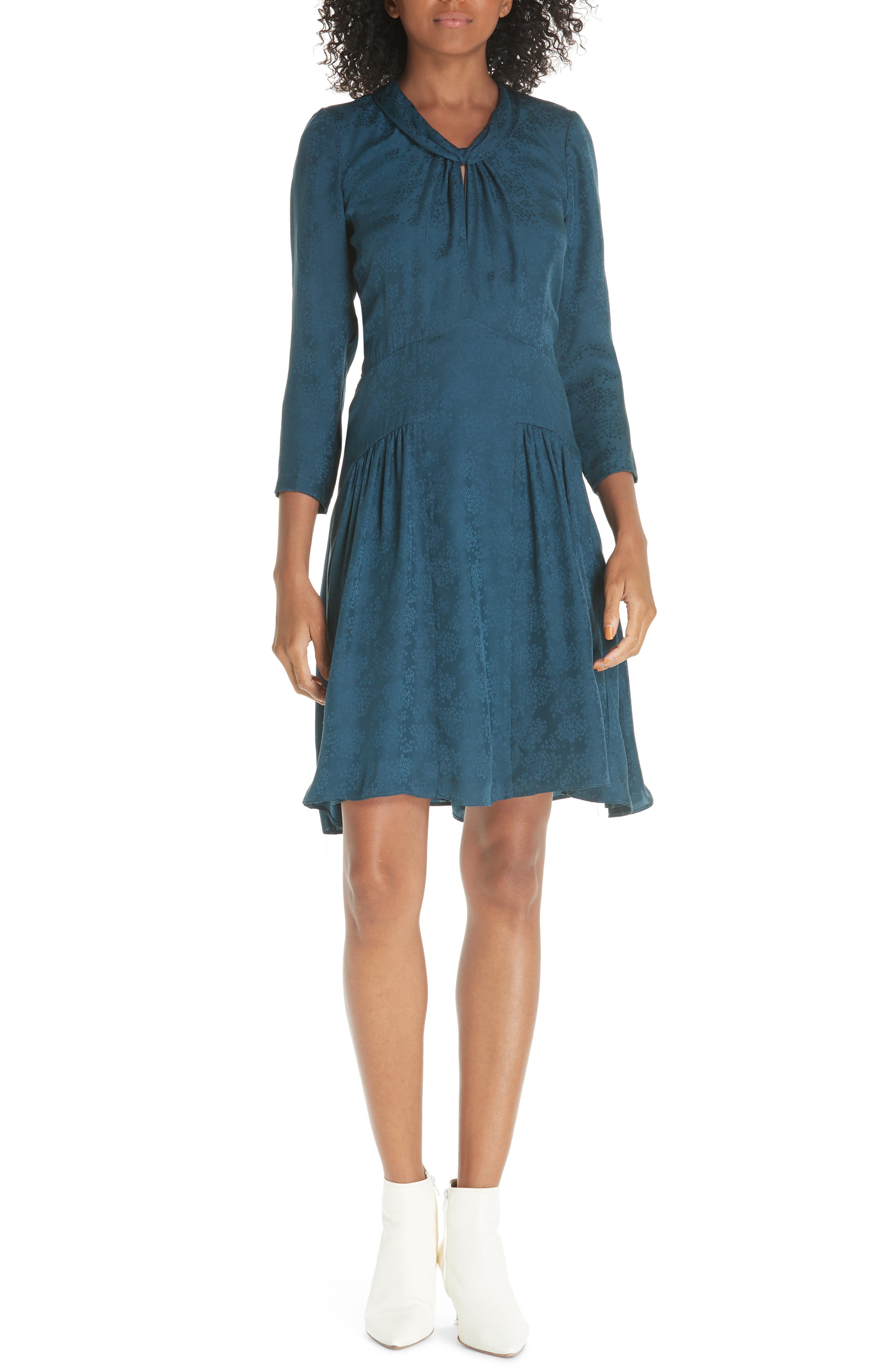 Rebecca Taylor Silk Jacquard Dress, Blue/green