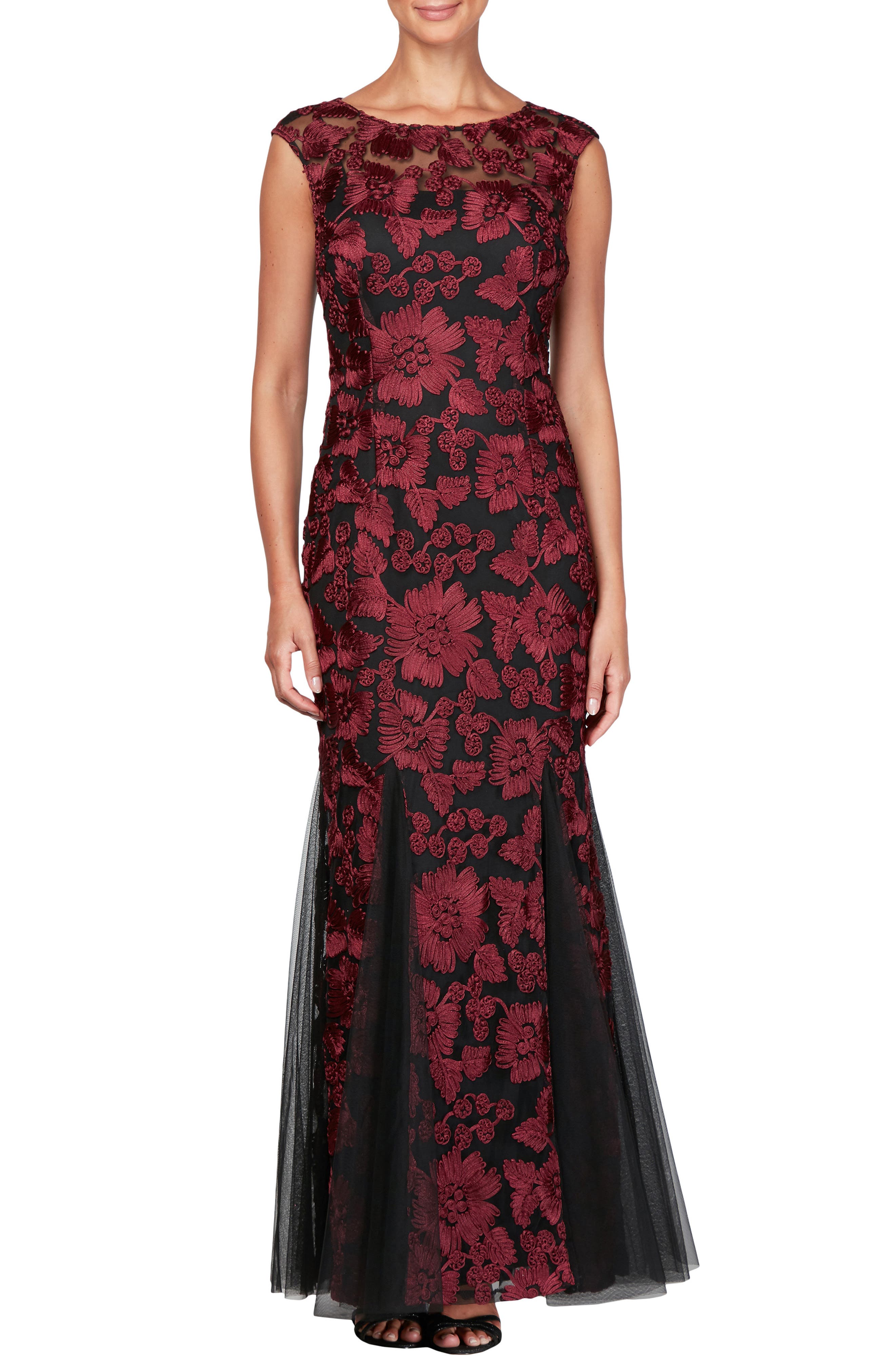 Petite Alex Evenings Tulle Mermaid Gown, Black