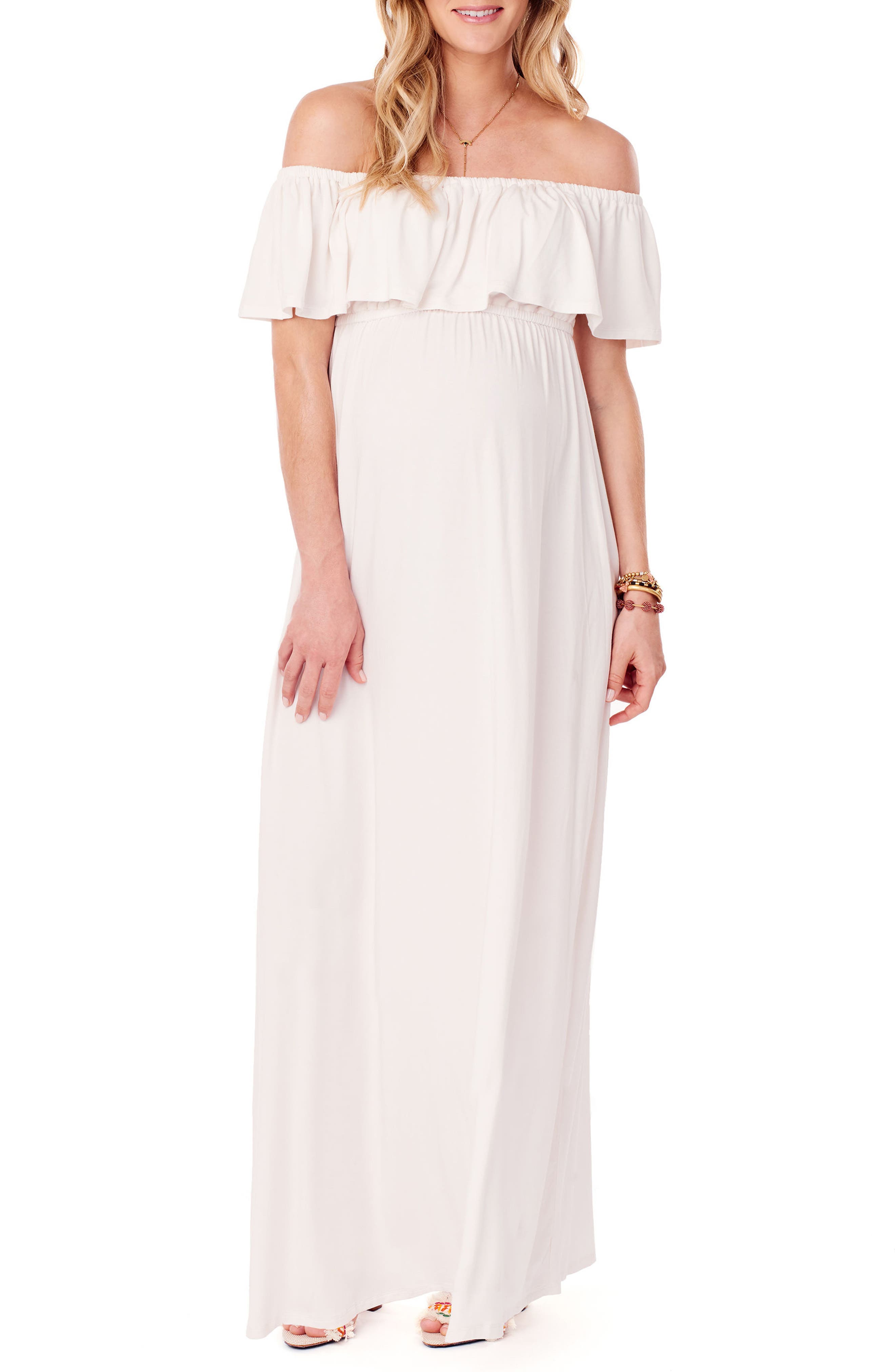 Ingrid & Isabel Off The Shoulder Maternity Maxi Dress, White