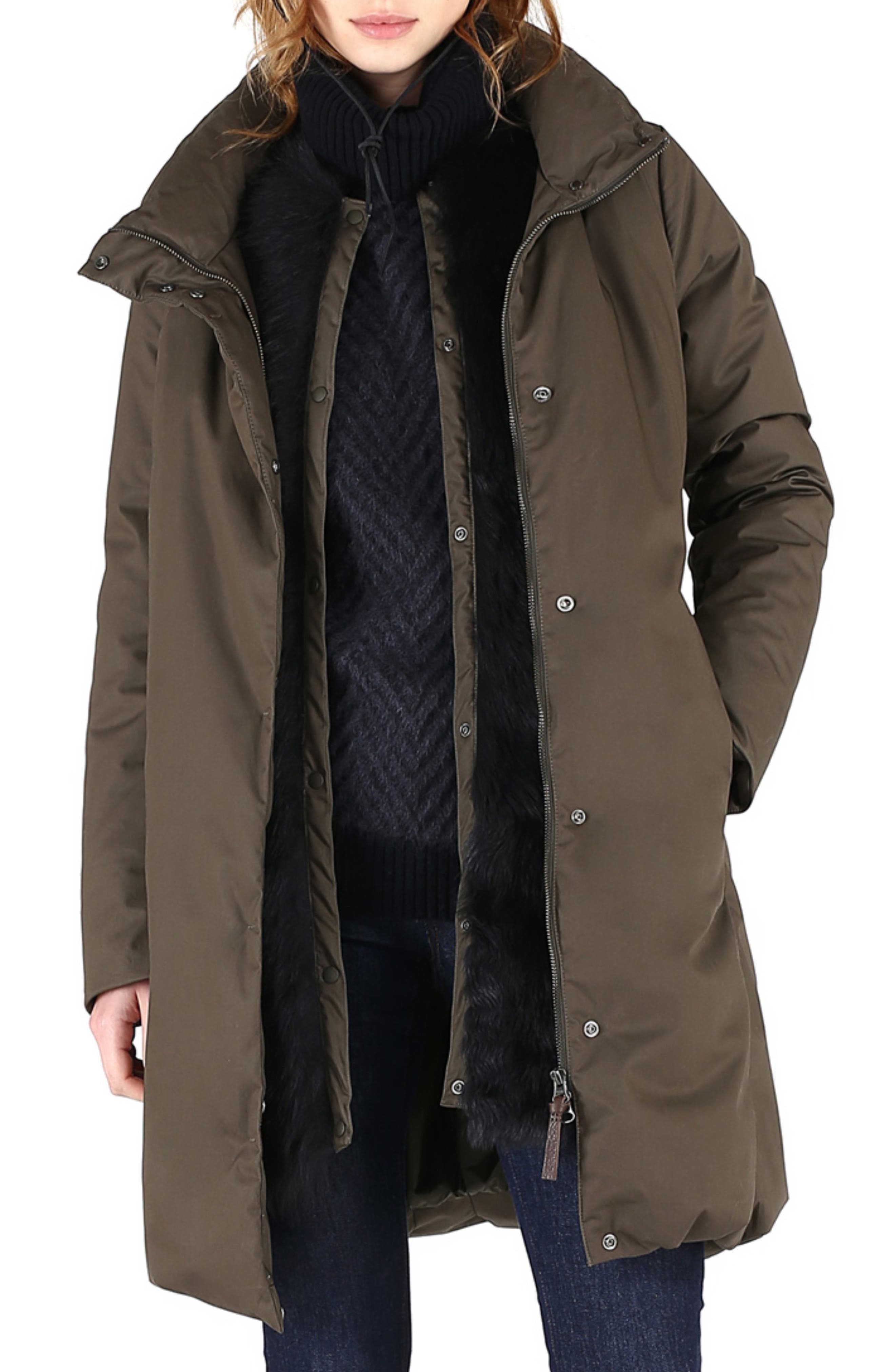 Woolrich Cocoon Genuine Shearling Lined Down Coat