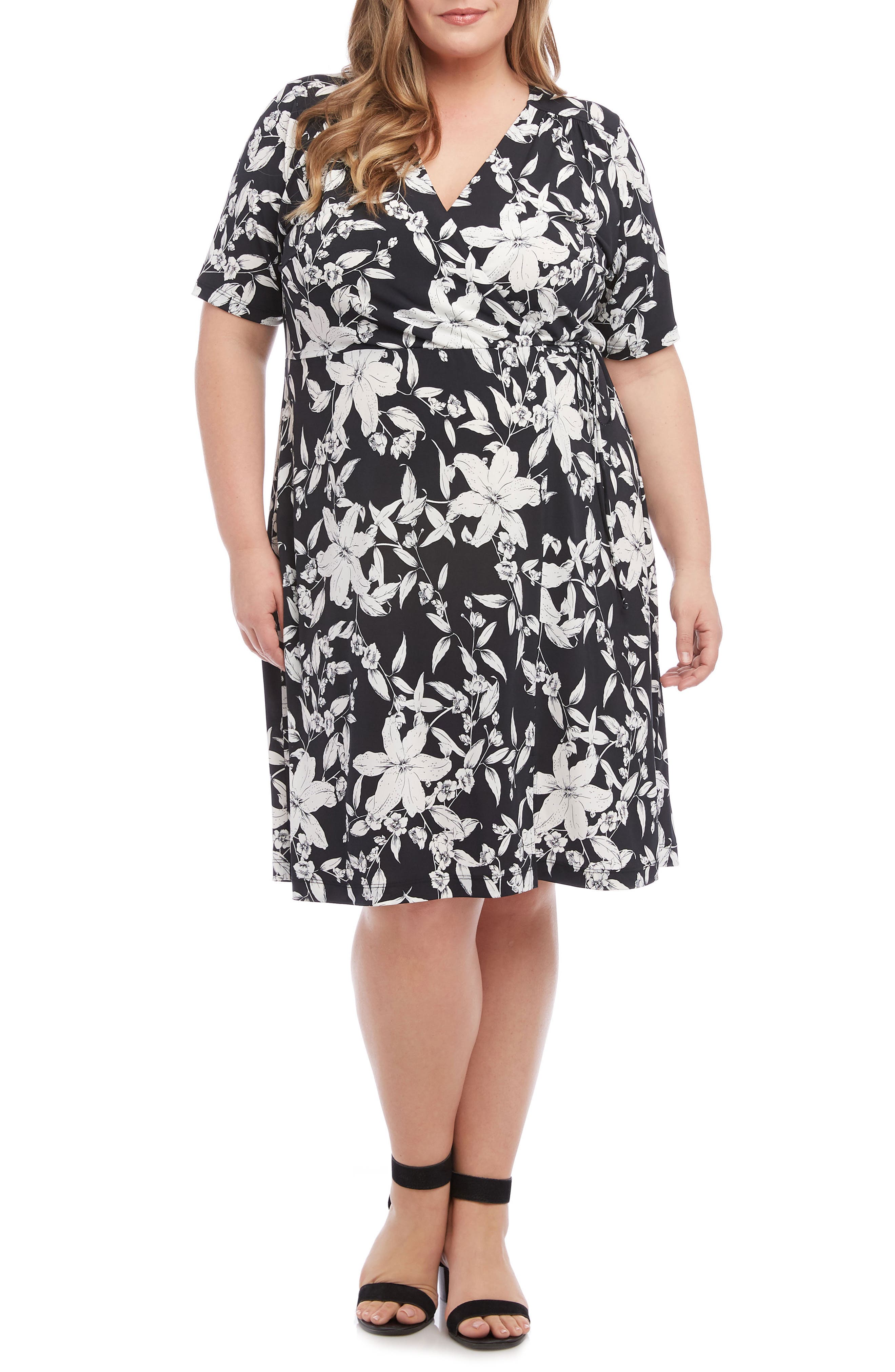 Plus Size Karen Kane Faux Wrap Dress, Black