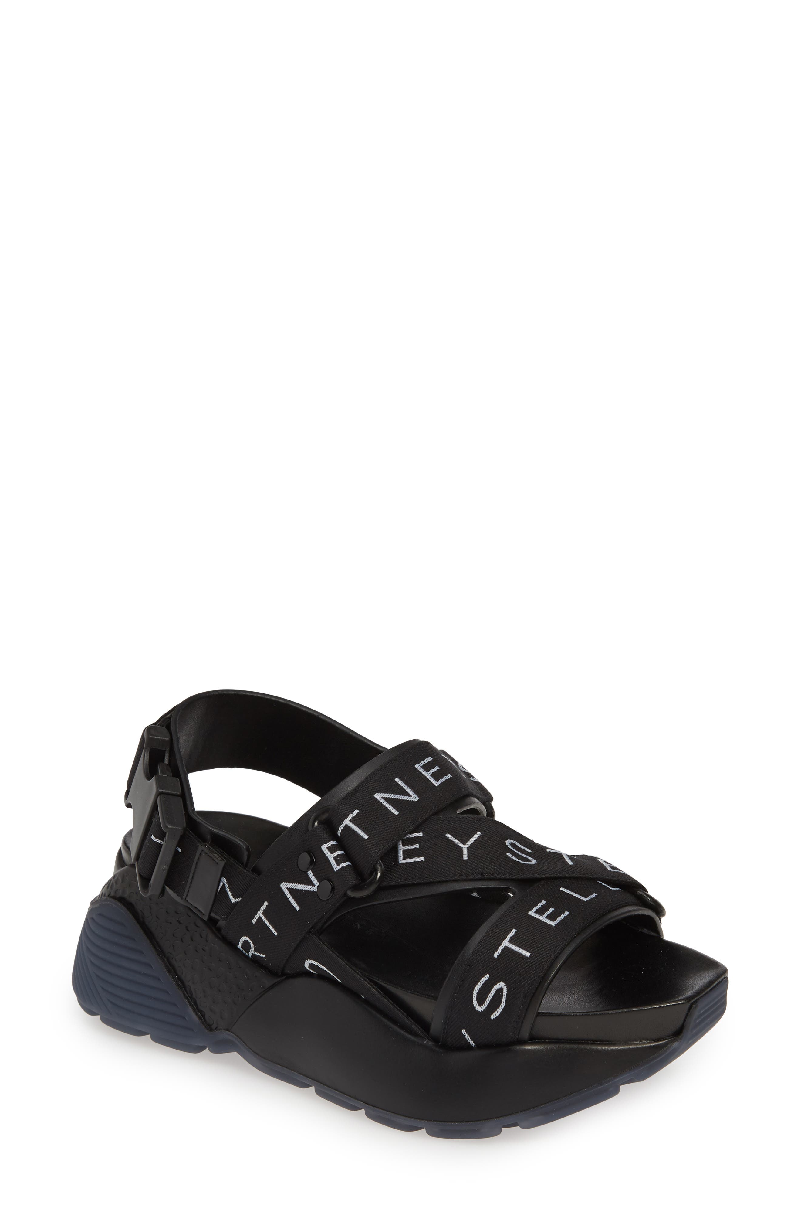 Stella Mccartney Strappy Logo Platform Sandal, Black
