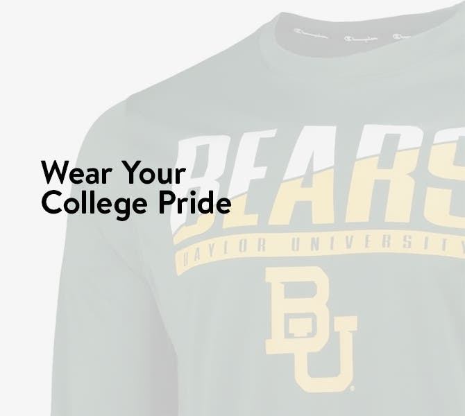 A variety of college sports sweatshirts.