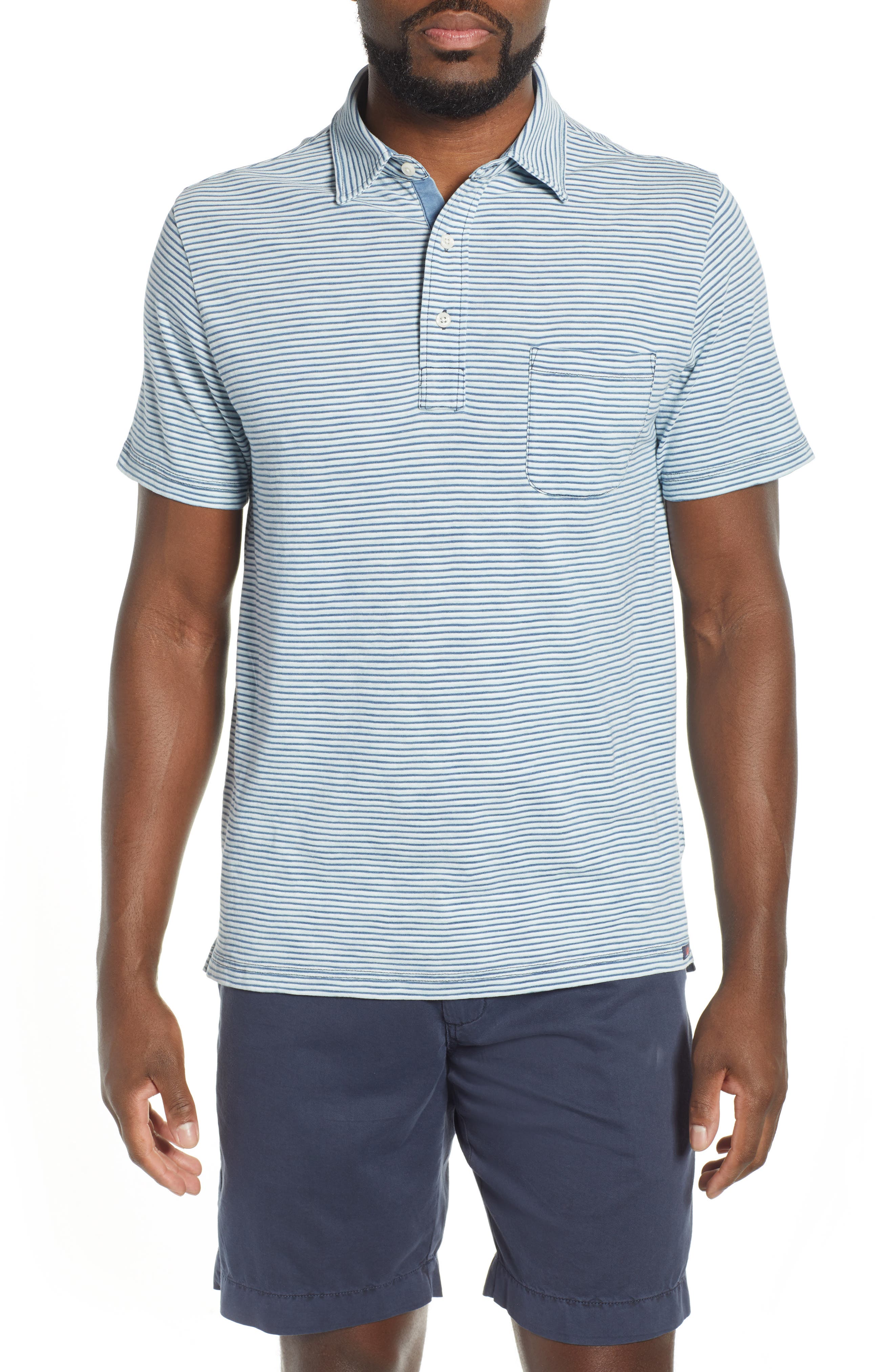 Faherty Stripe Polo, Blue