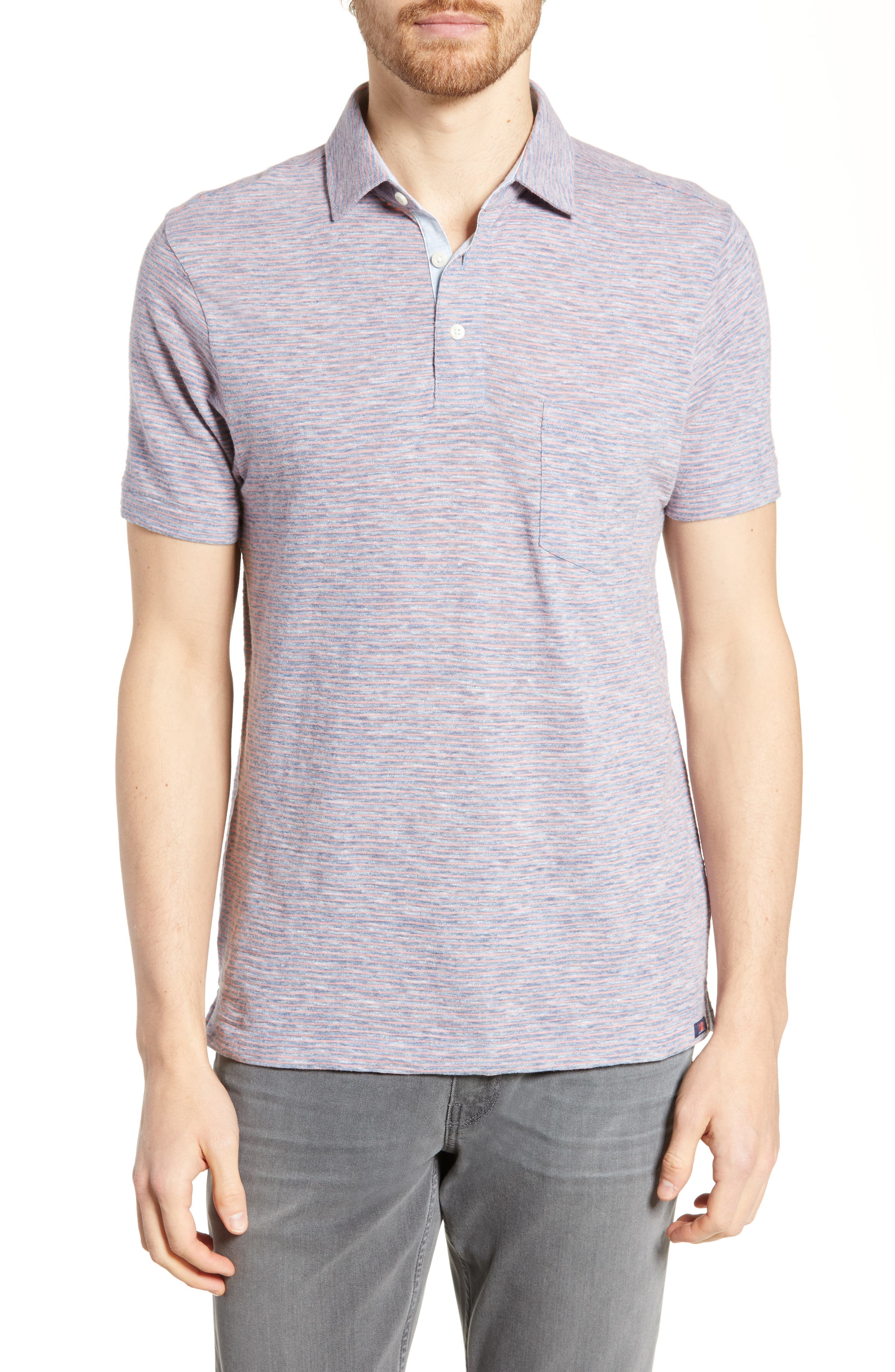 Faherty Heather Regular Fit Stripe Polo, Blue