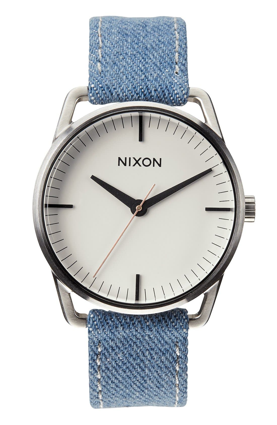 Nixon 'The Mellor' Round Denim Strap Watch, 38mm Nordstrom
