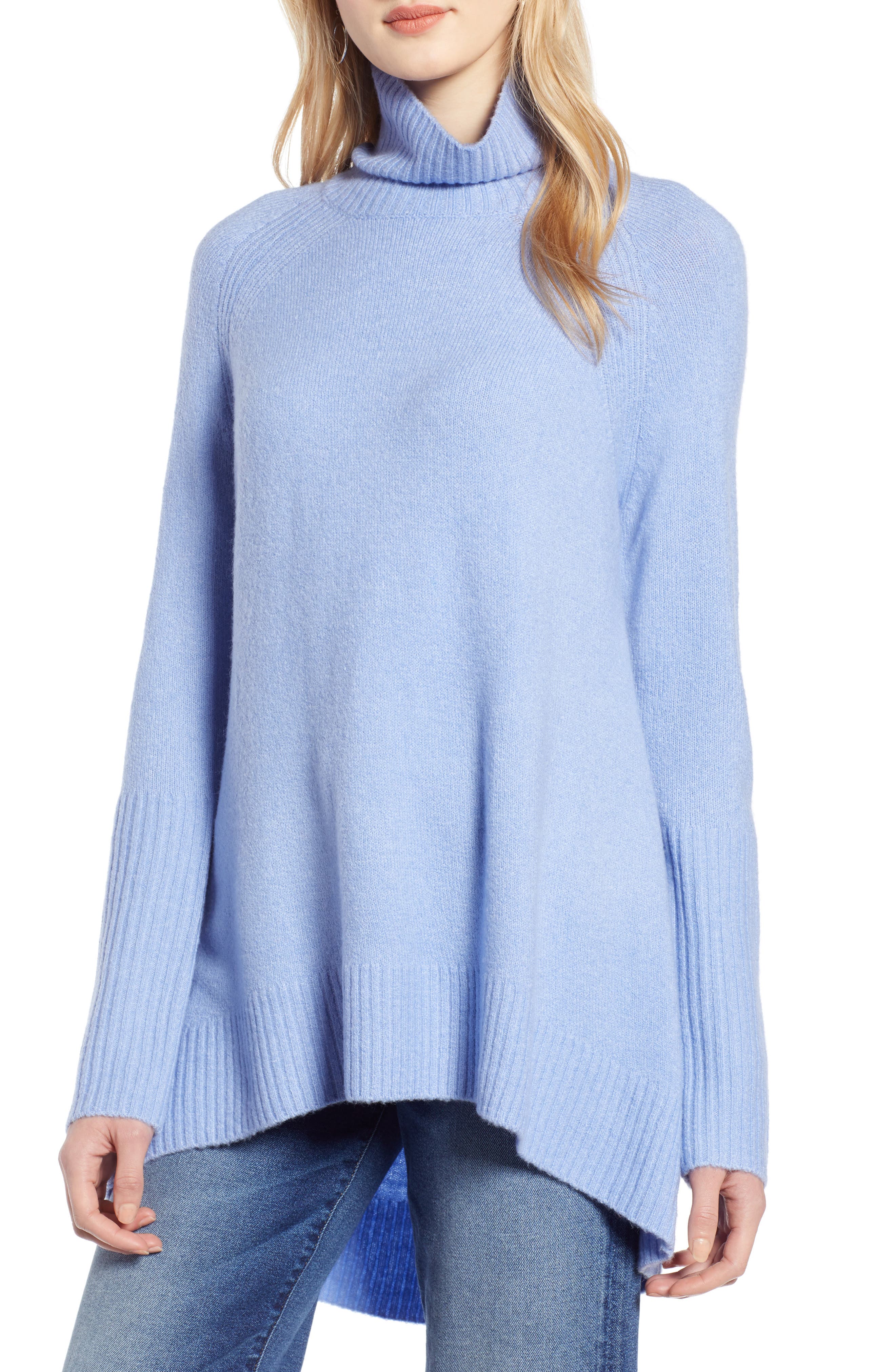 Halogen High Low Oversize Wool Blend Sweater, Blue