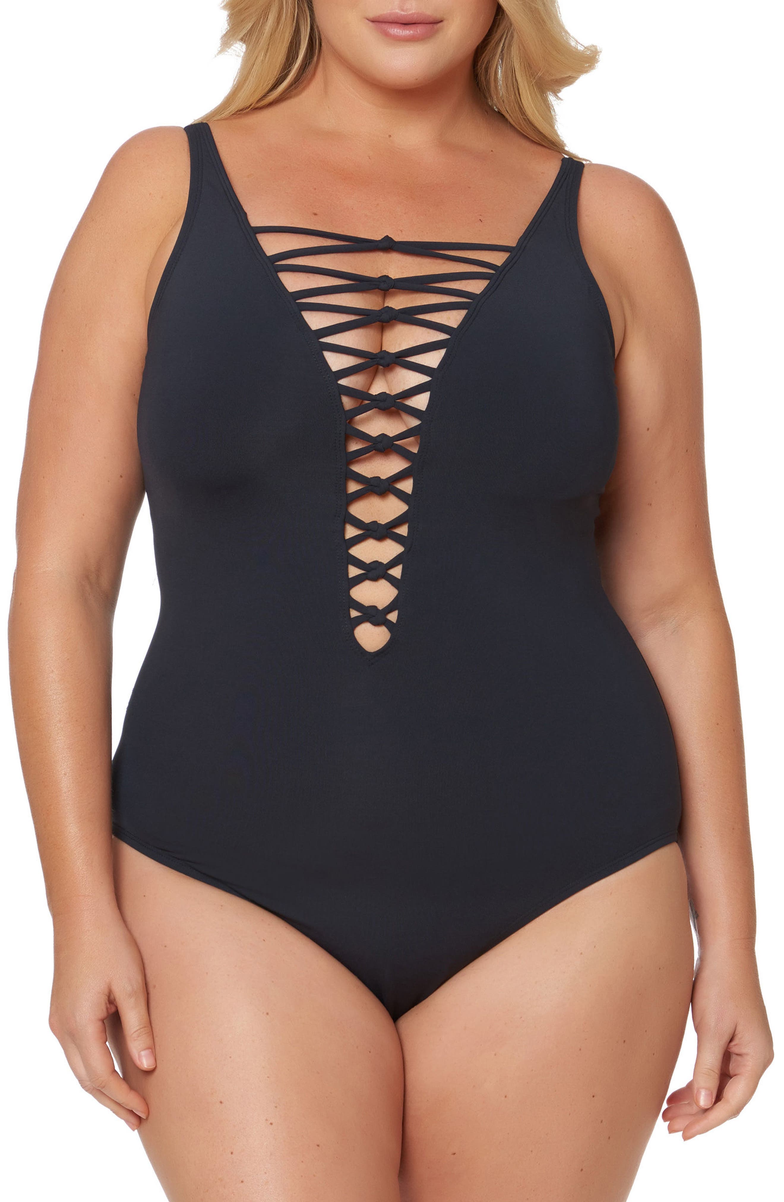 Plus Size Bleu By Rod Beattie Lattice One-Piece Swimsuit, Black