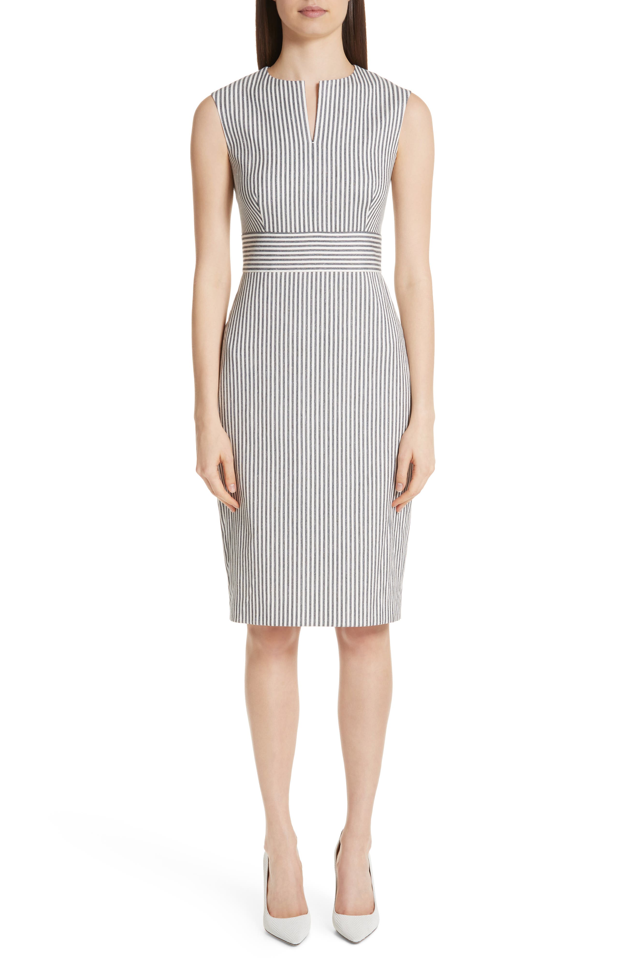 Max Mara Caraffa Stripe Cotton & Linen Dress, Blue