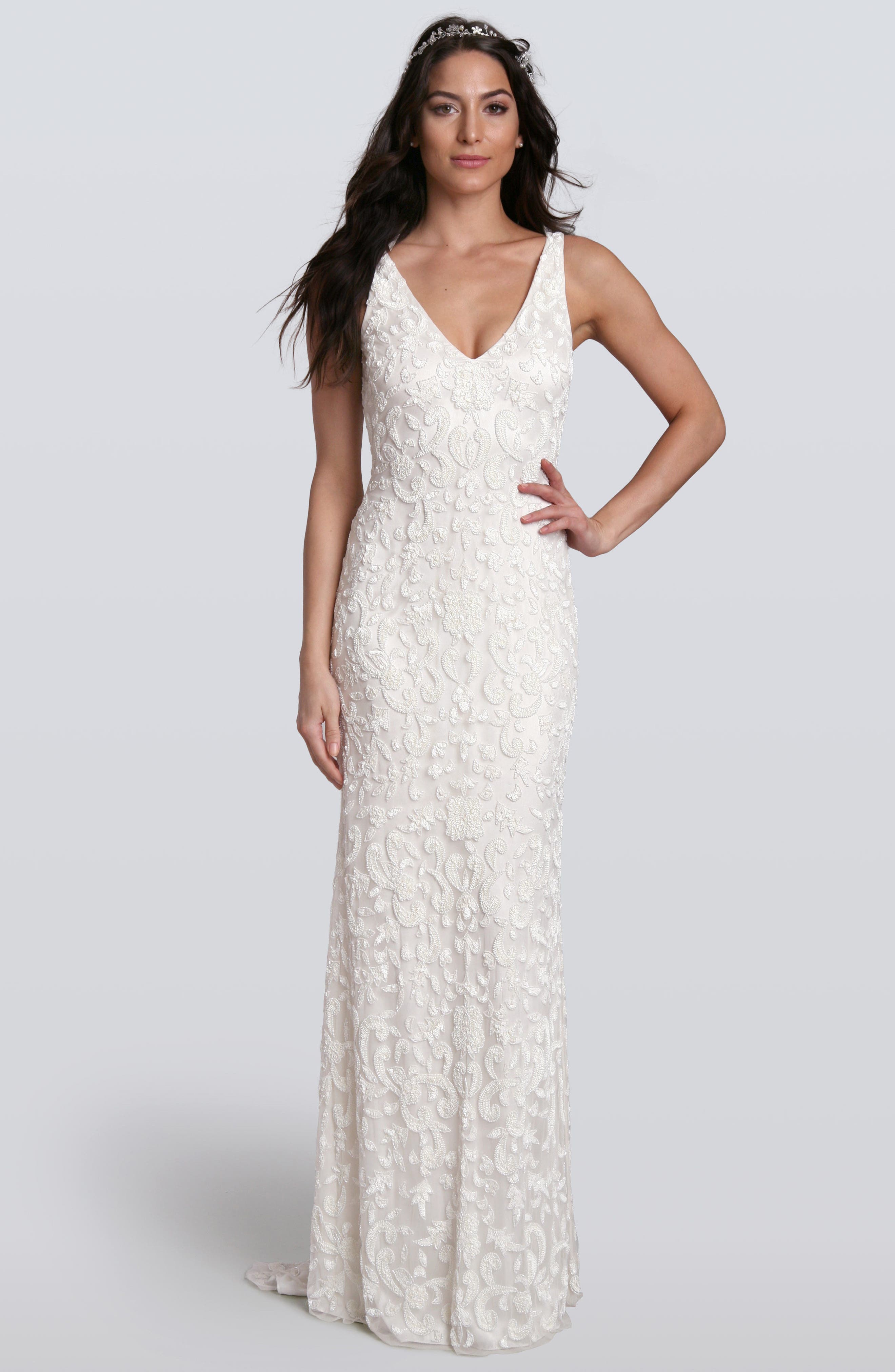 Lotus Threads Beaded Lace Gown, Ivory