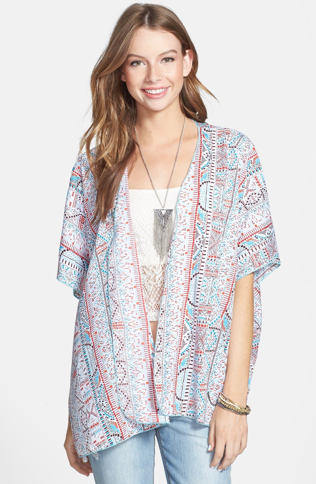 Band of Gypsies Floral Print Kimono Cardigan (Juniors) Nordstrom