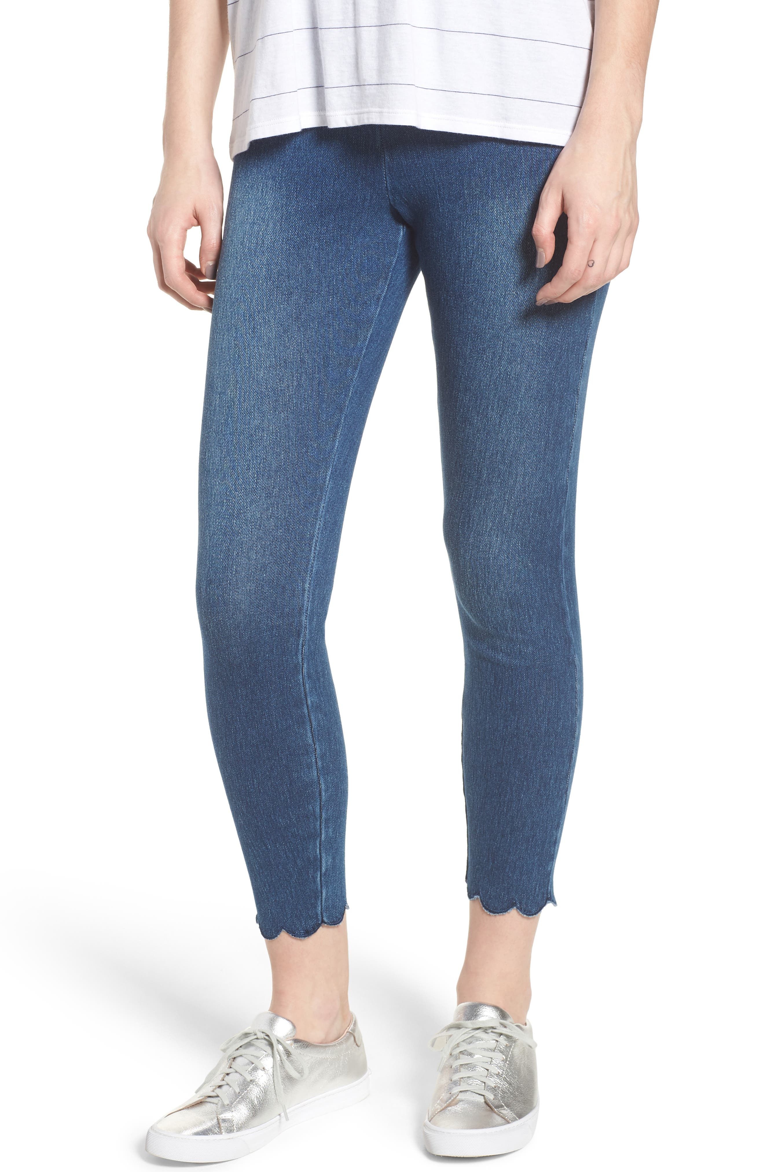 Lysse Scallop Hem Denim Leggings, Blue