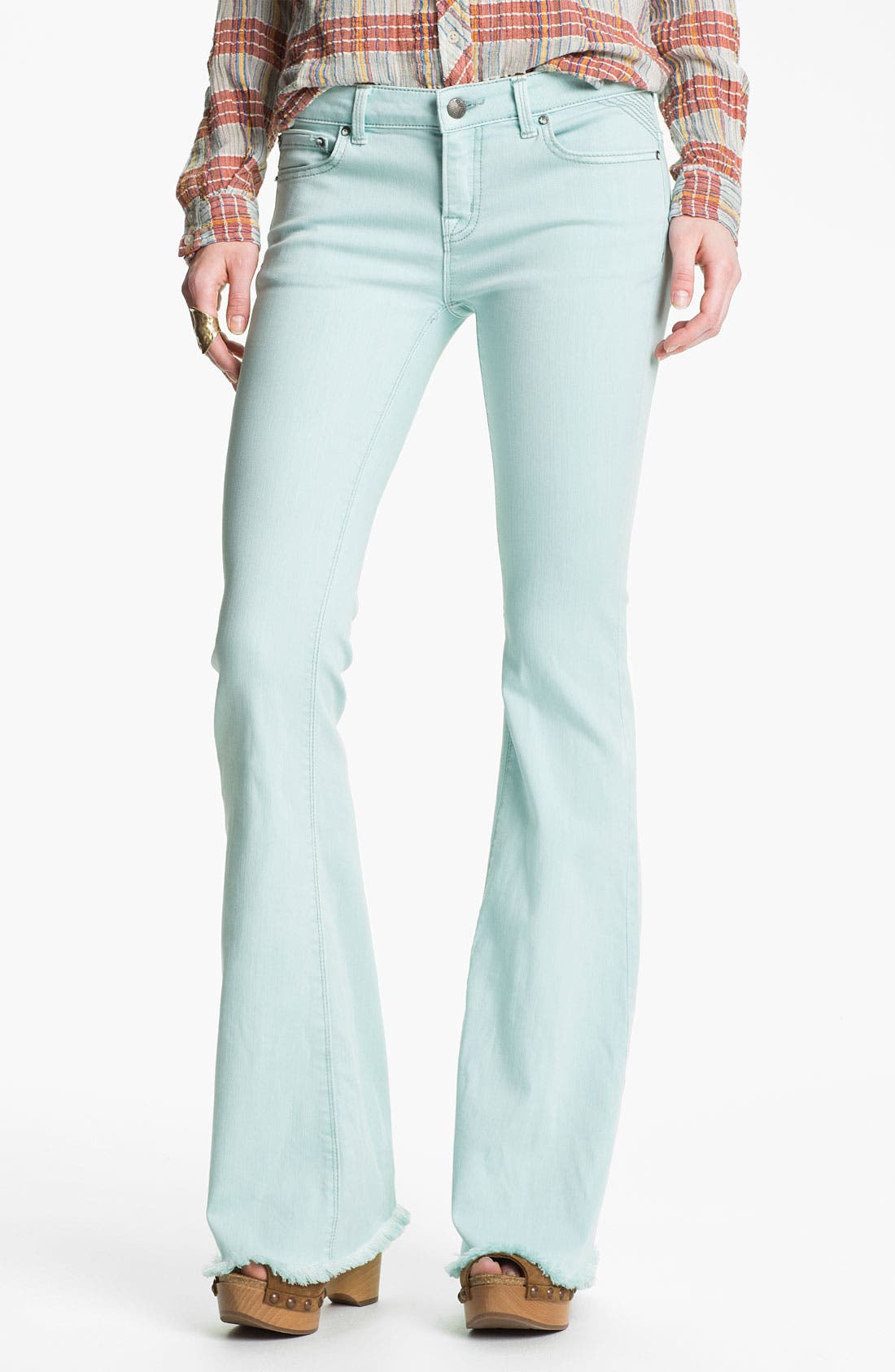 Free People 'Millennium' Colored Denim Bootcut Jeans (Pale Blue