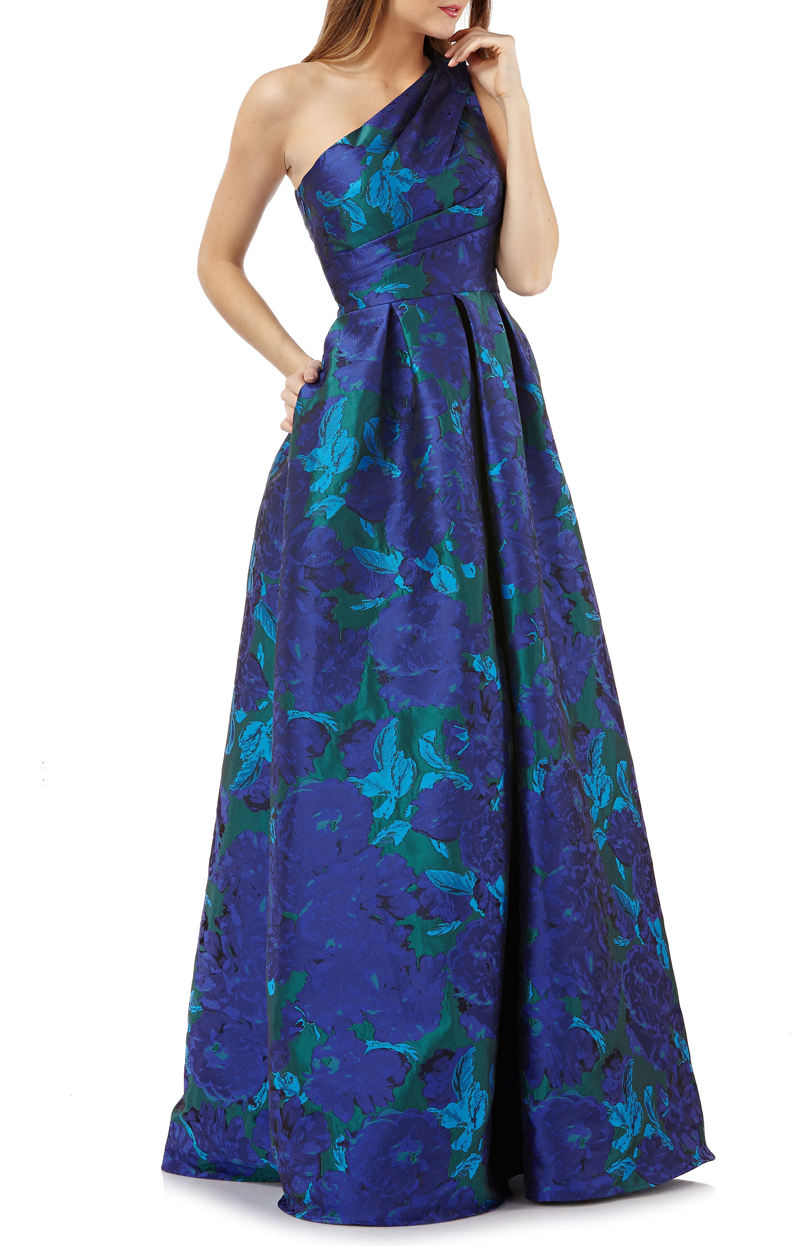 Carmen Marc Valvo Infusion One-Shoulder Ballgown, Blue