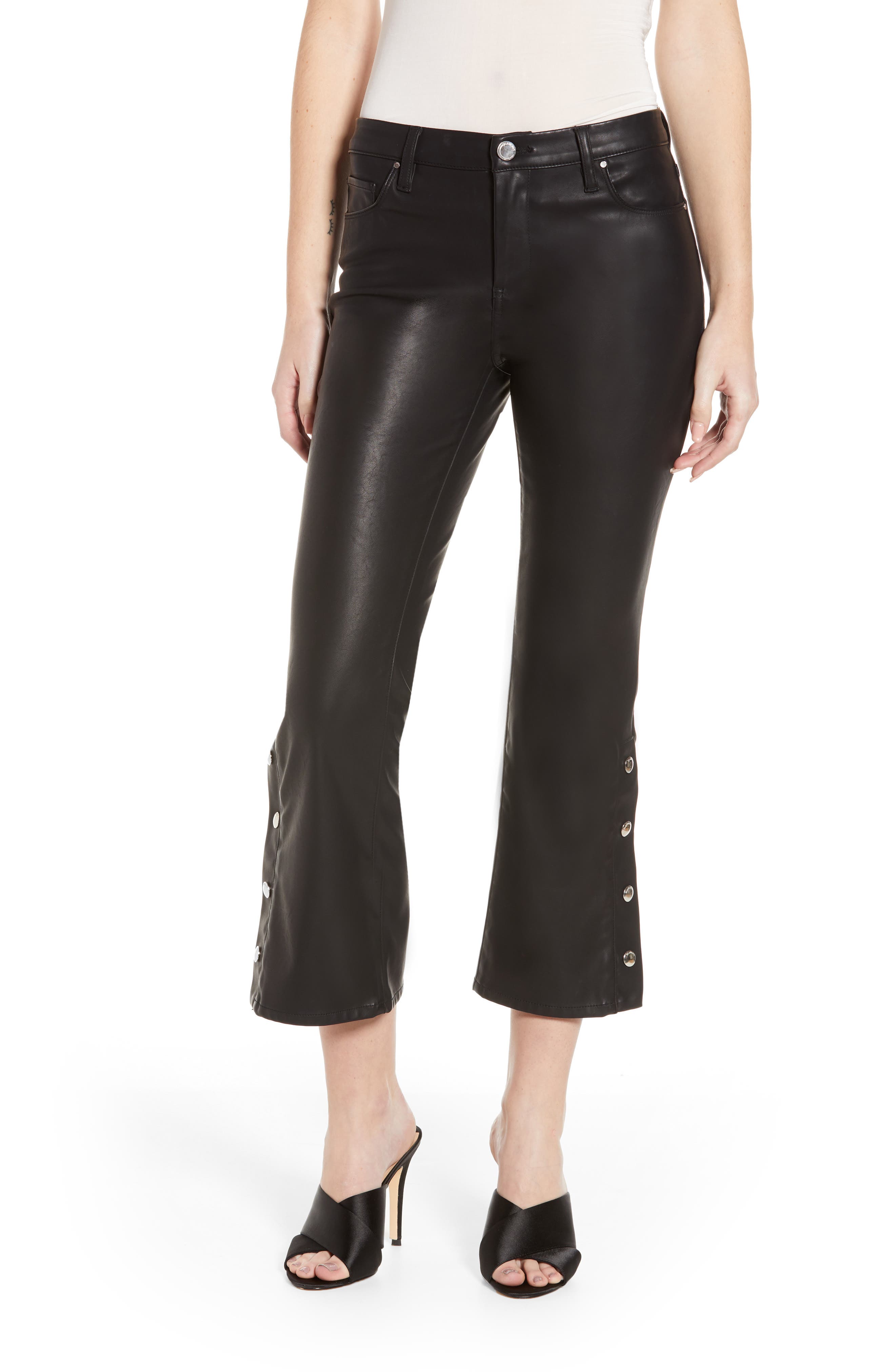 Blanknyc Vegan Leather Snap Kick Flare Pants, Black
