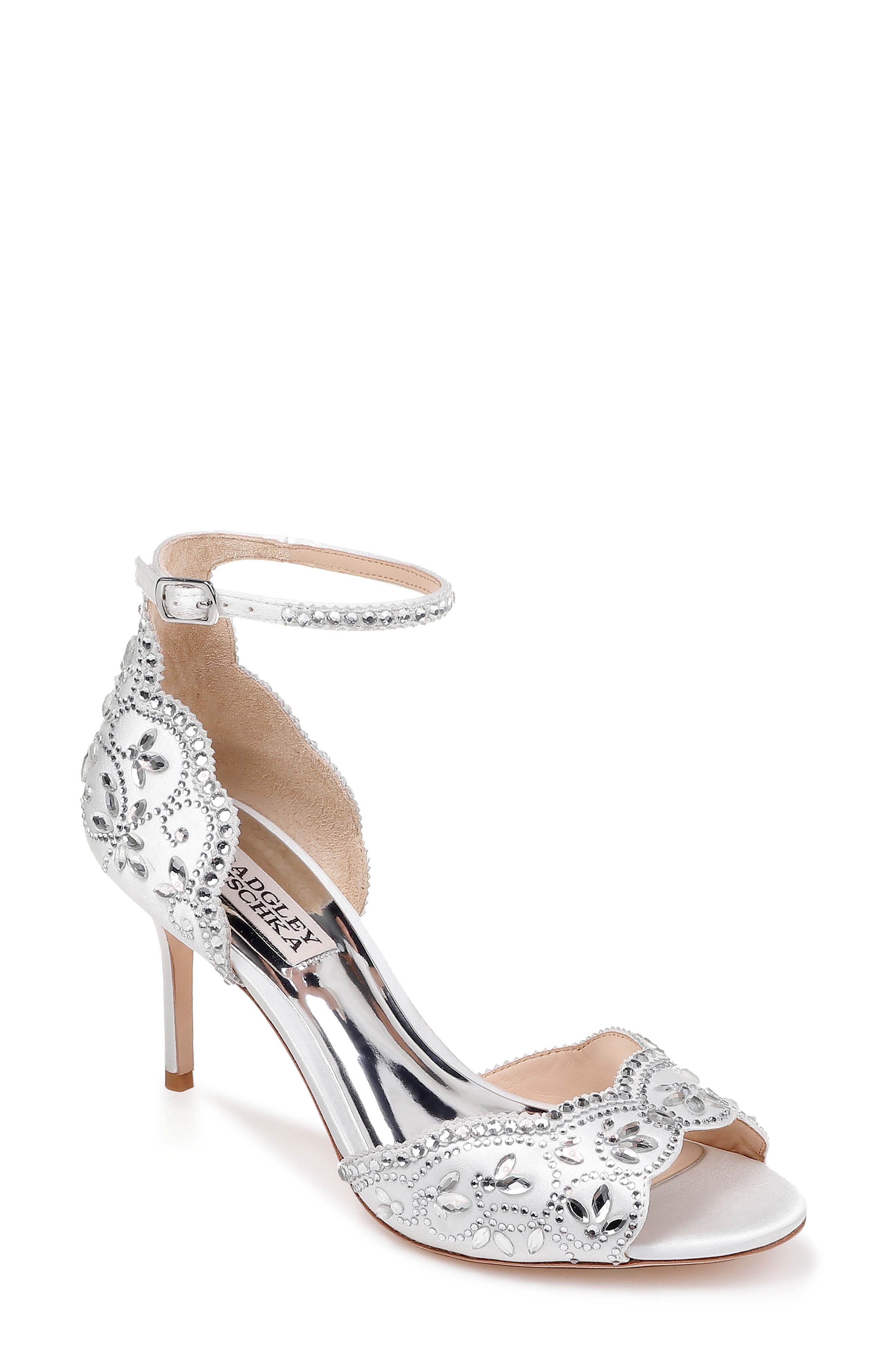 Badgley Mischka Crystal Embellished Sandal, White