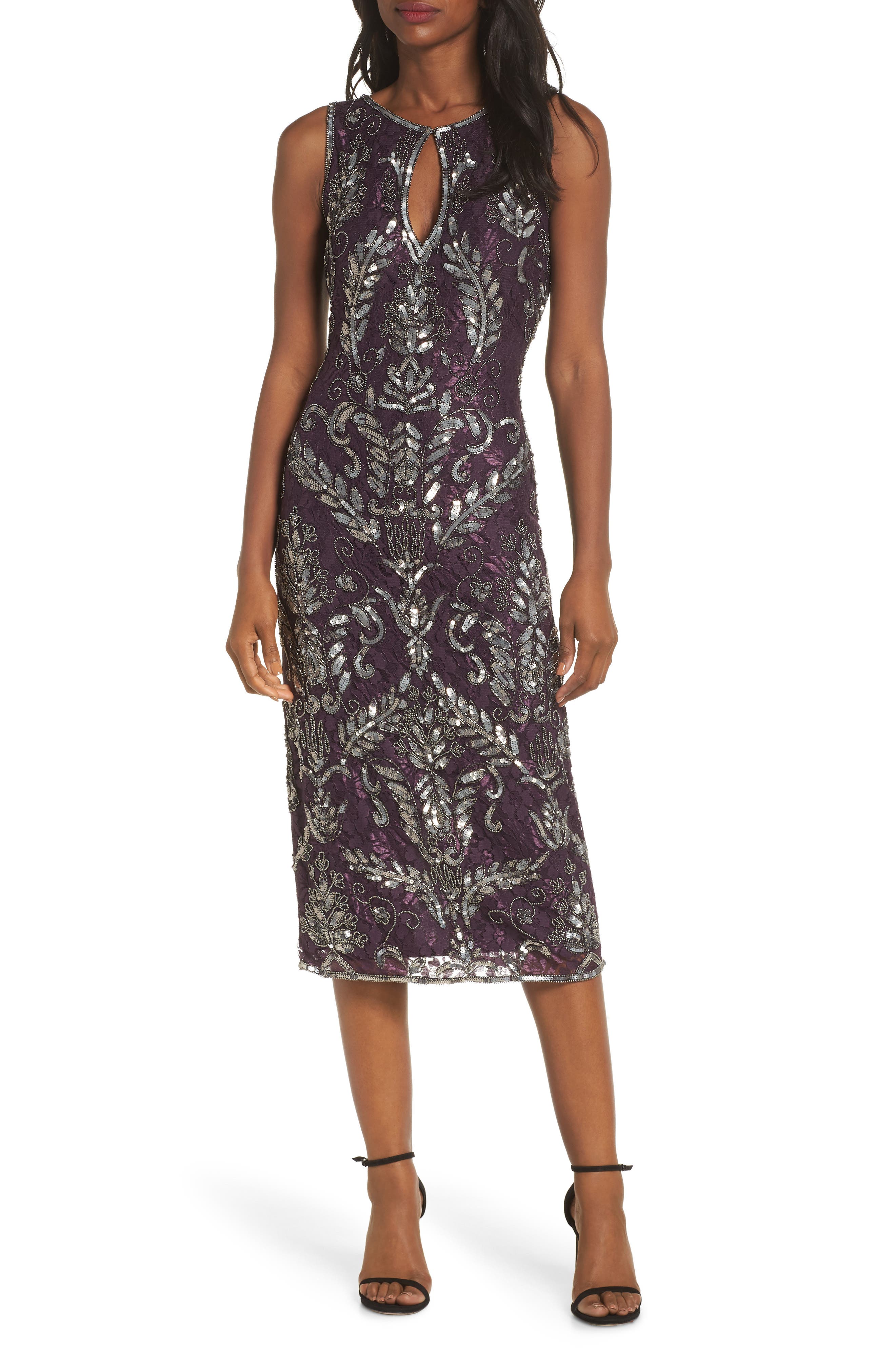 Pisarro Nights Sequin Lace Sheath Dress, Burgundy
