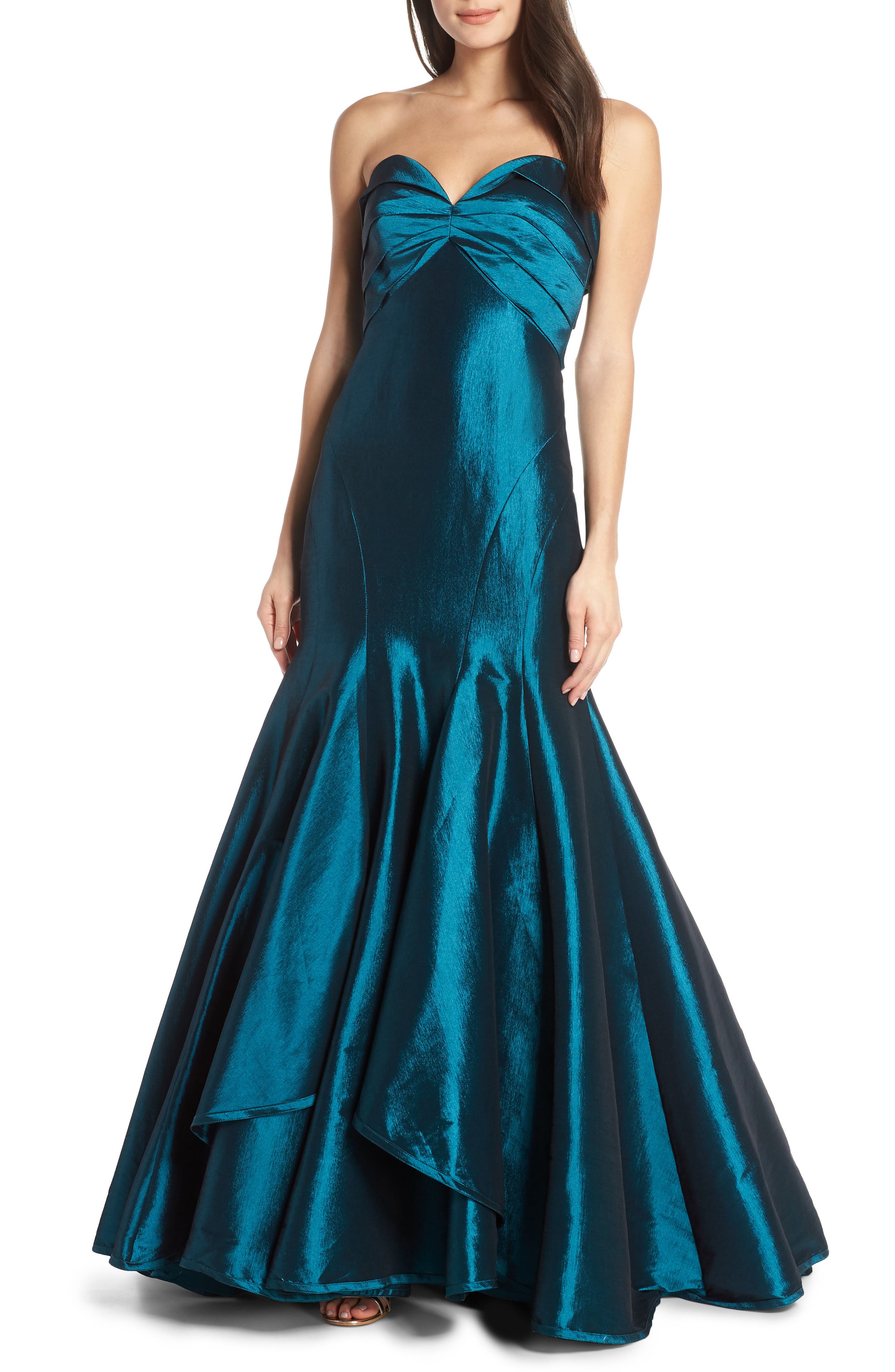 MAC Duggal Strapless Satin Mermaid Evening Dress, Blue