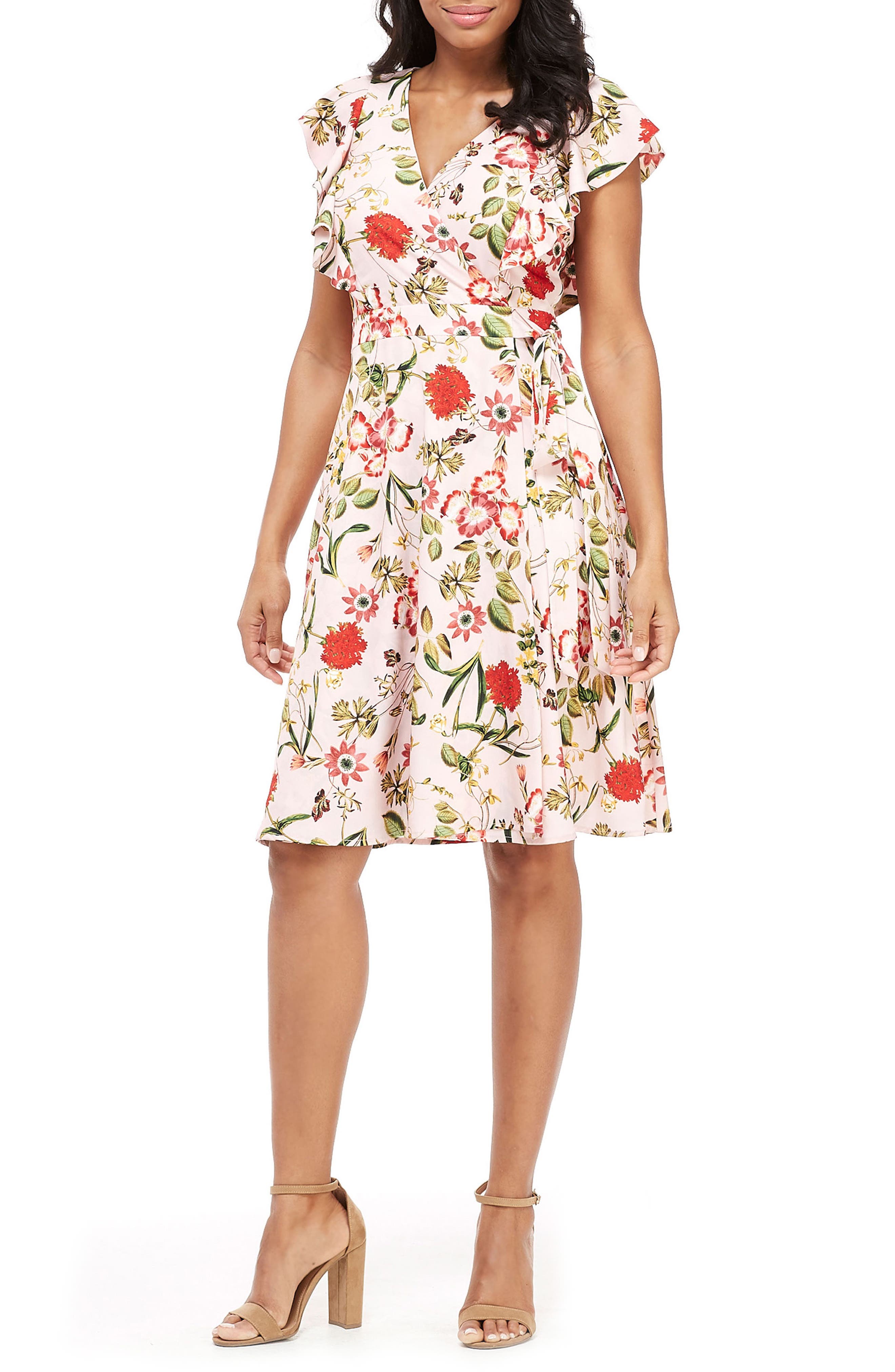 Maggy London Garden In Bloom Faux Wrap Dress, Pink