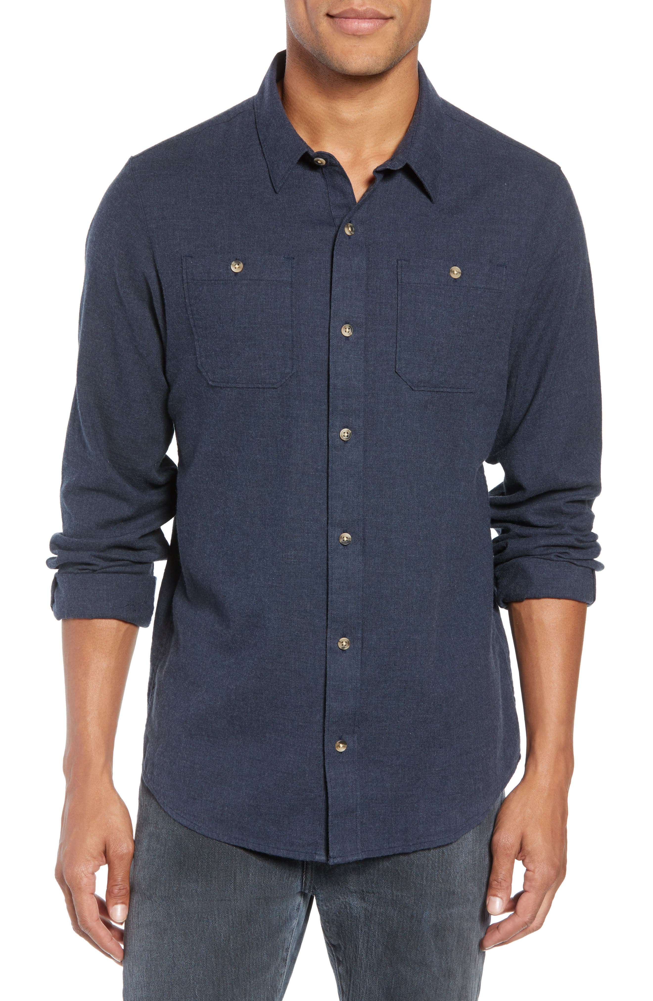 Travis Mathew Hefe Regular Fit Flannel Sport Shirt, Blue