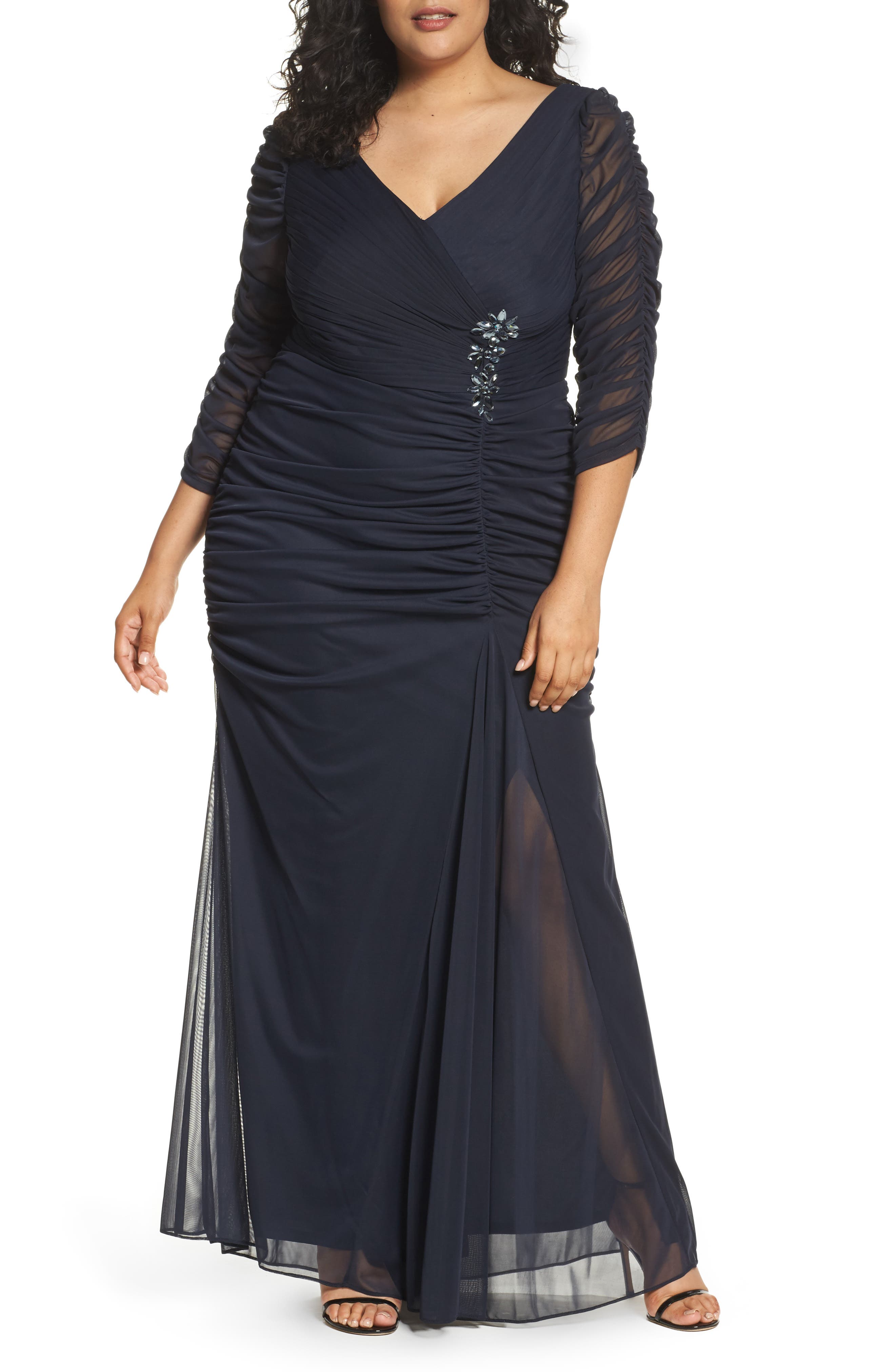 Plus Size Adrianna Papell Beaded Mesh Gown, Blue