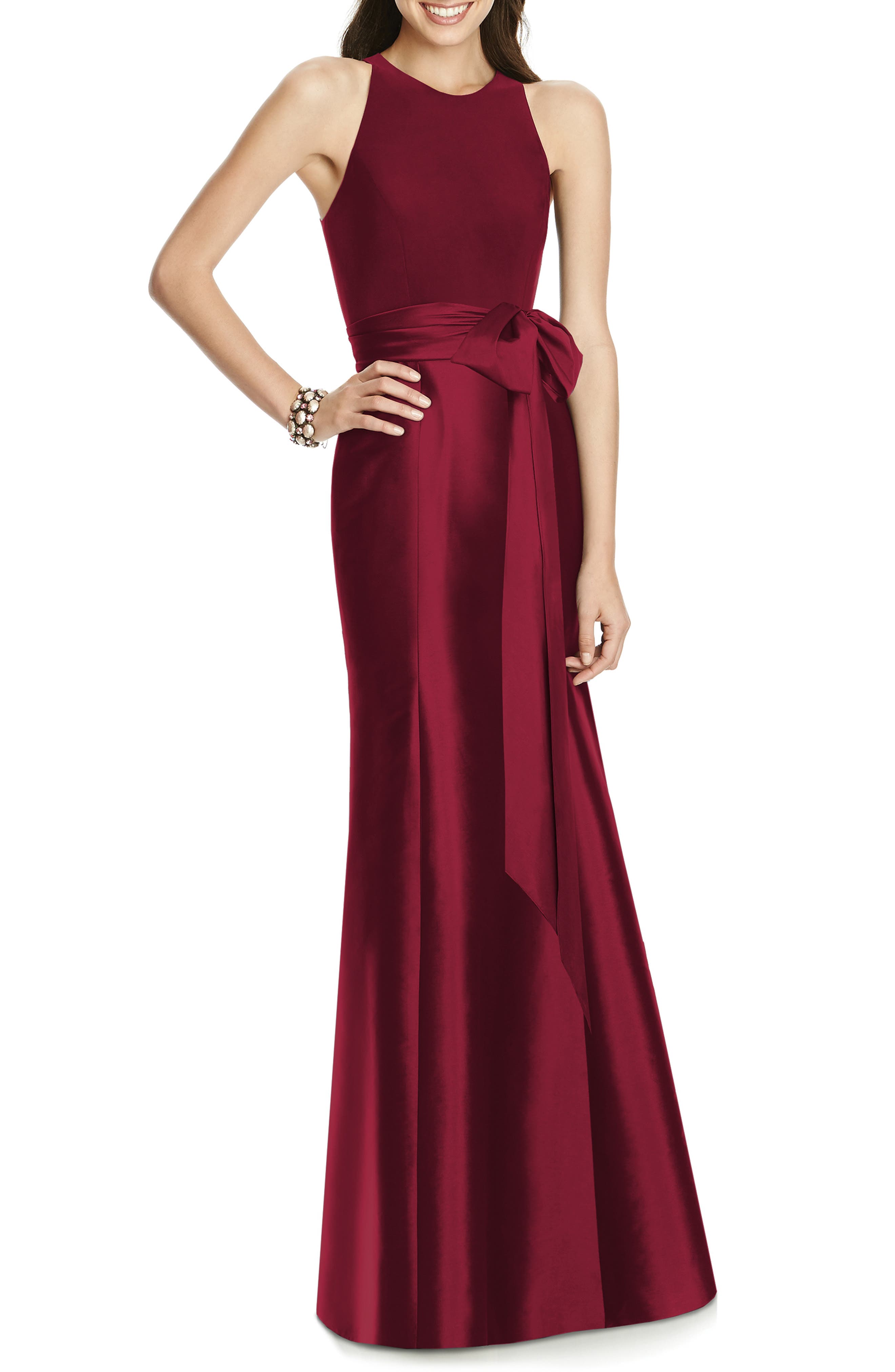 Alfred Sung Mikado Jersey Bodice Trumpet Gown, Red