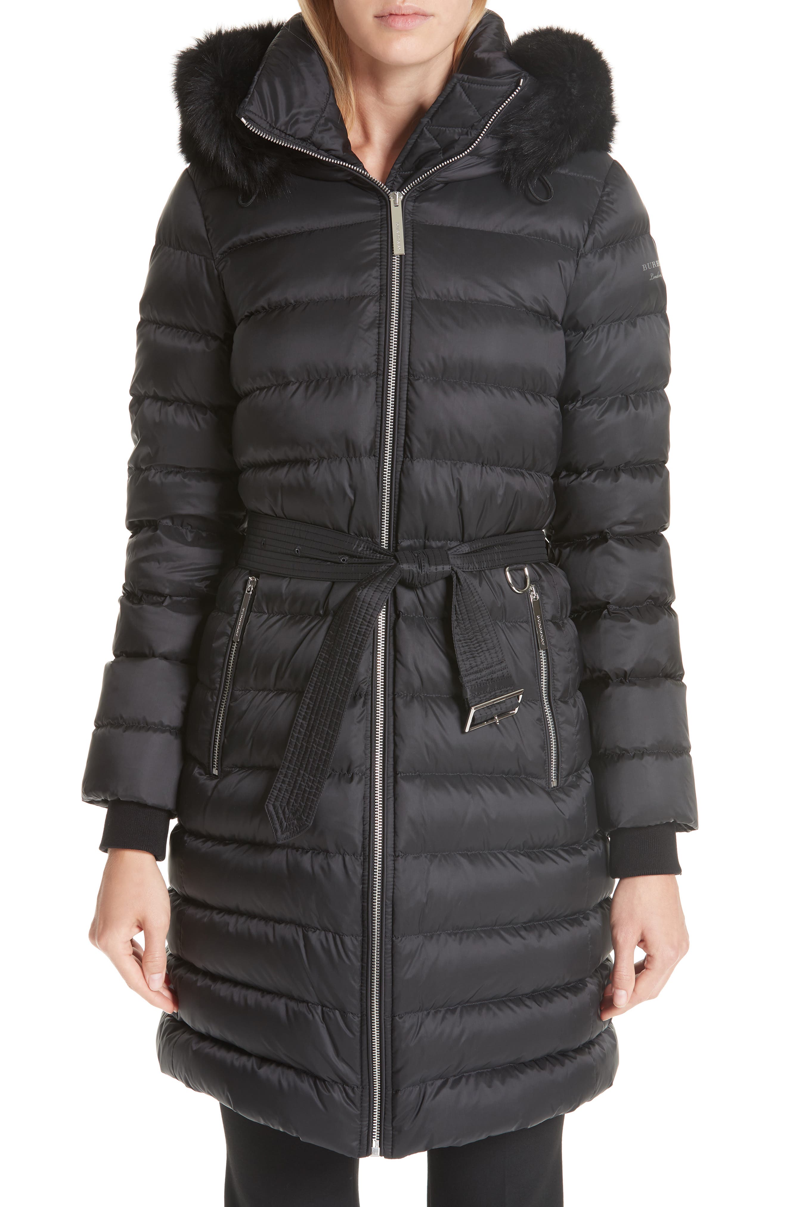 Burberry Limefield Genuine Shearling Hood Puffer Coat