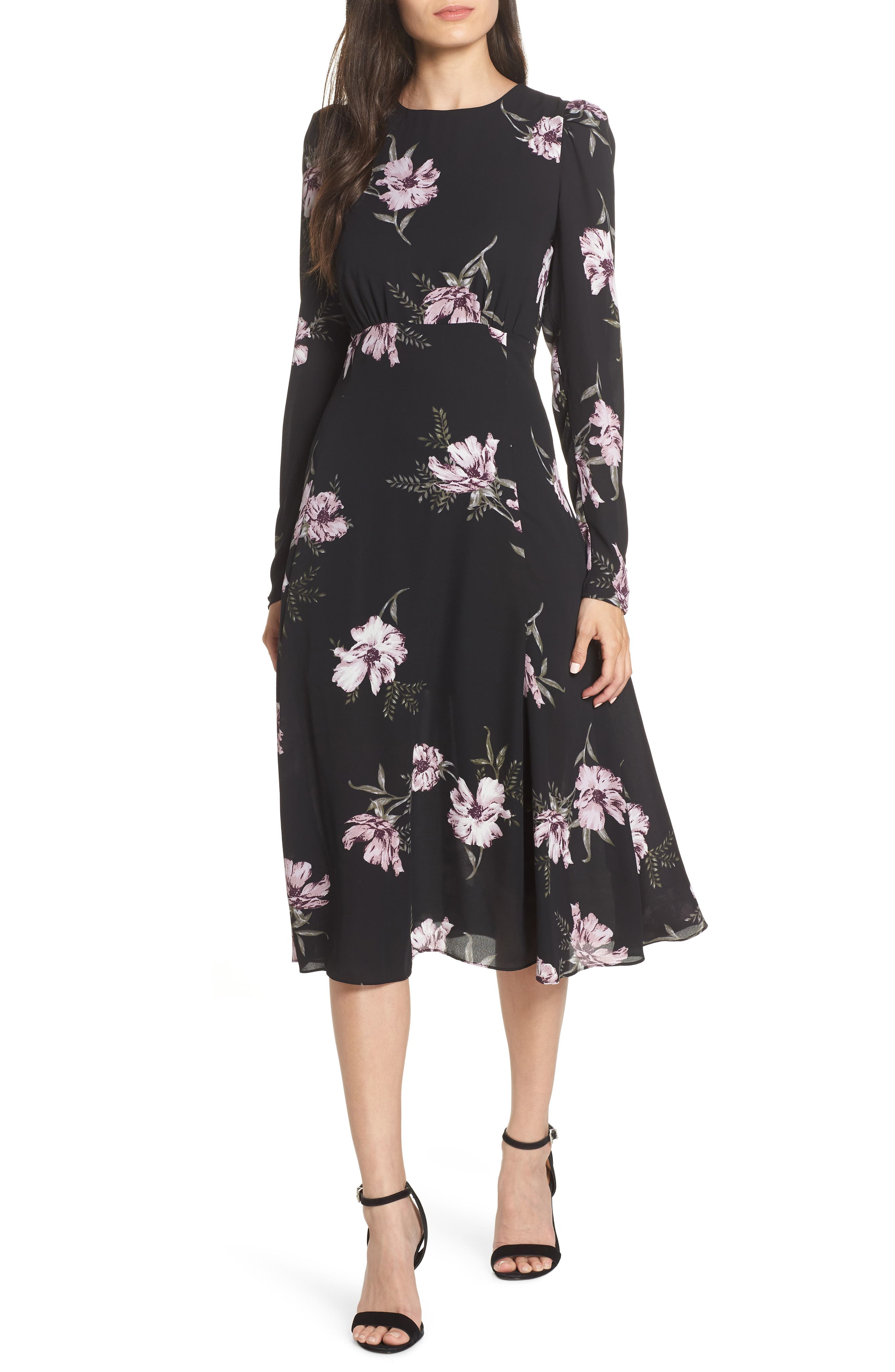 Chelsea28 Floral Print Midi Dress, Black