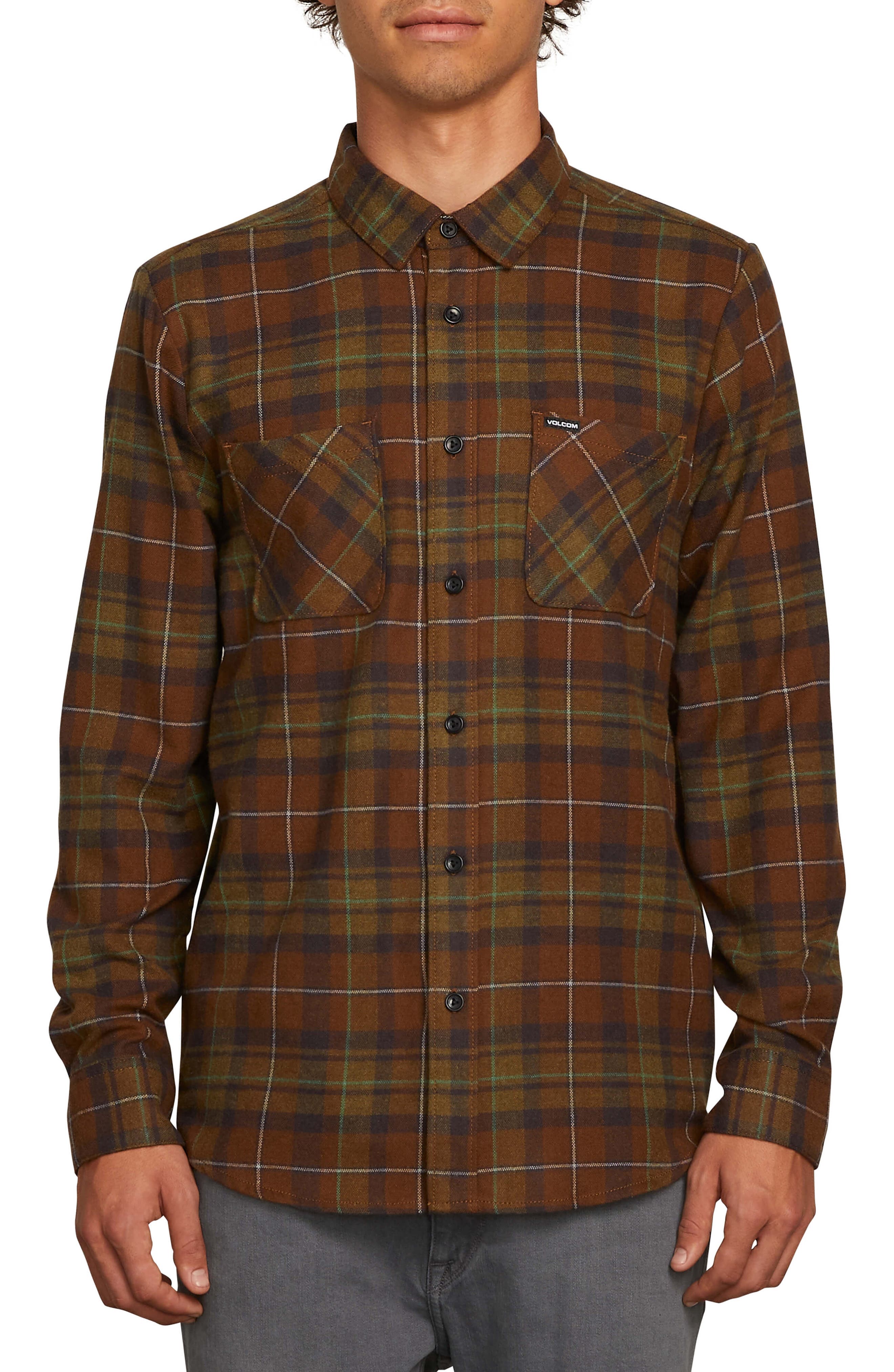 Volcom Lumberg Long Sleeve Flannel Woven Shirt, Green