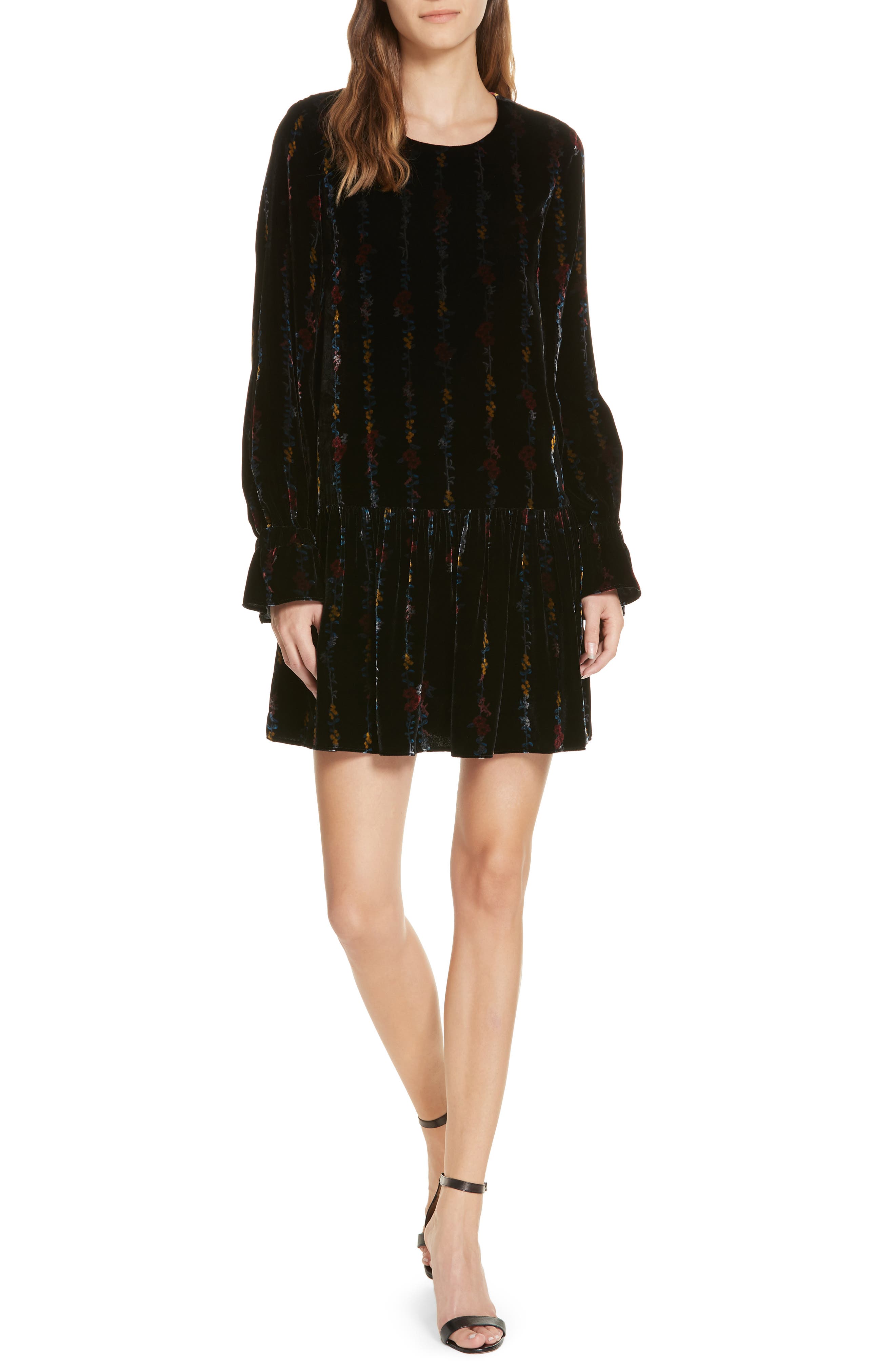 Milly Winter Floral Quinn Velvet Dress, Black