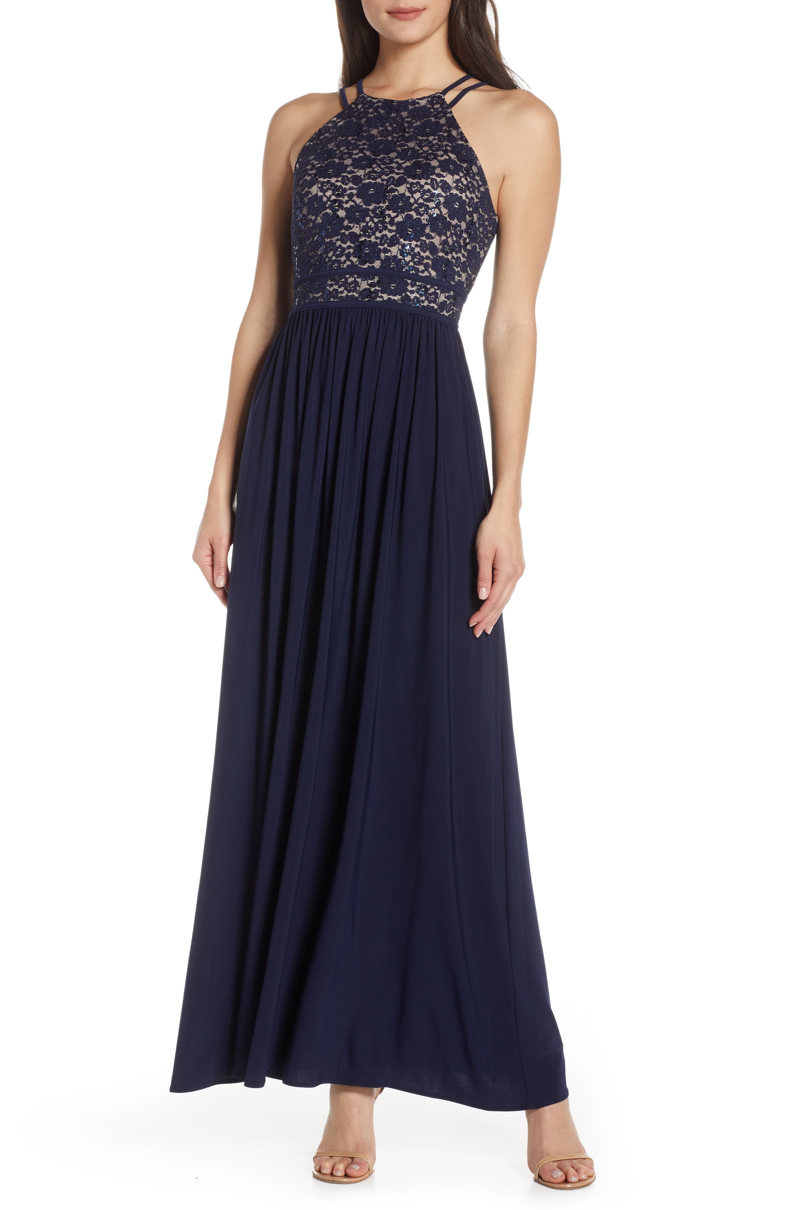 Morgan & Co. Lace Bodice Evening Gown, Blue