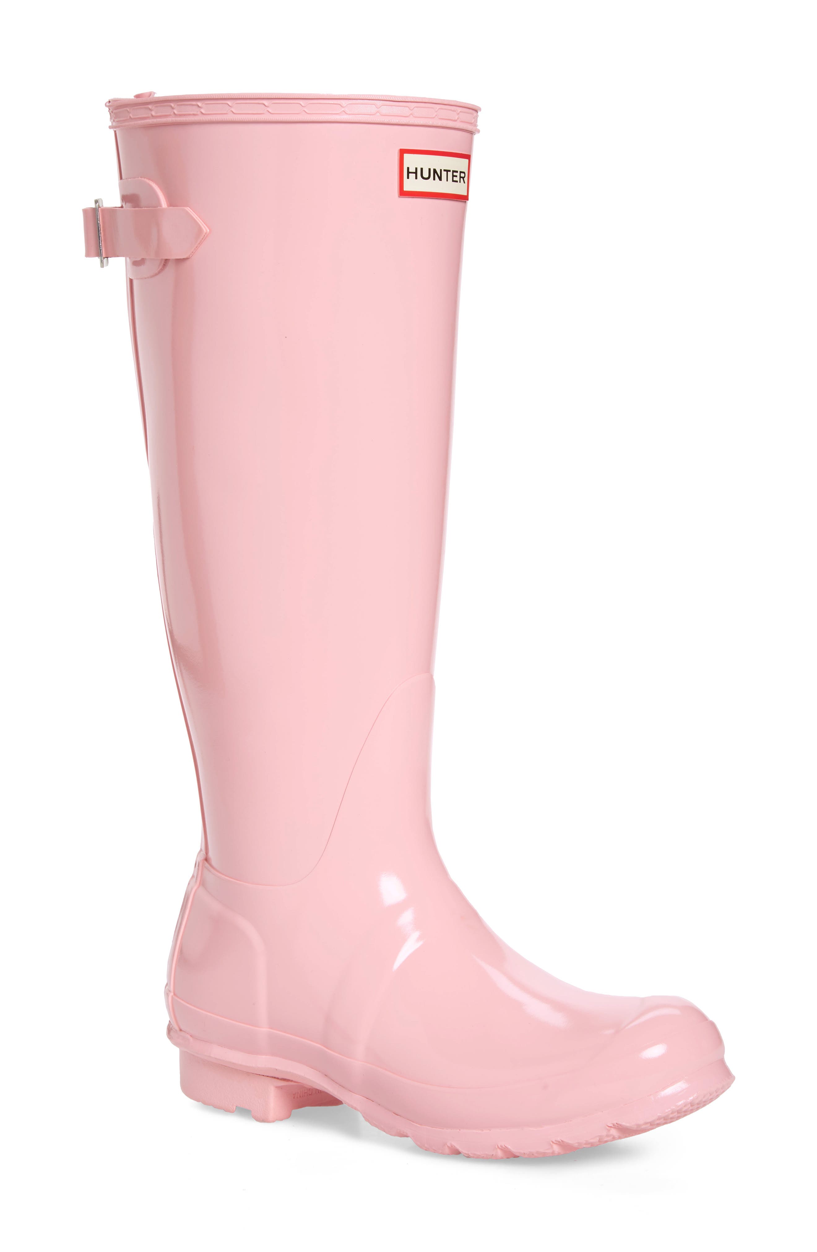 Hunter Adjustable Back Gloss Waterproof Rain Boot, Pink