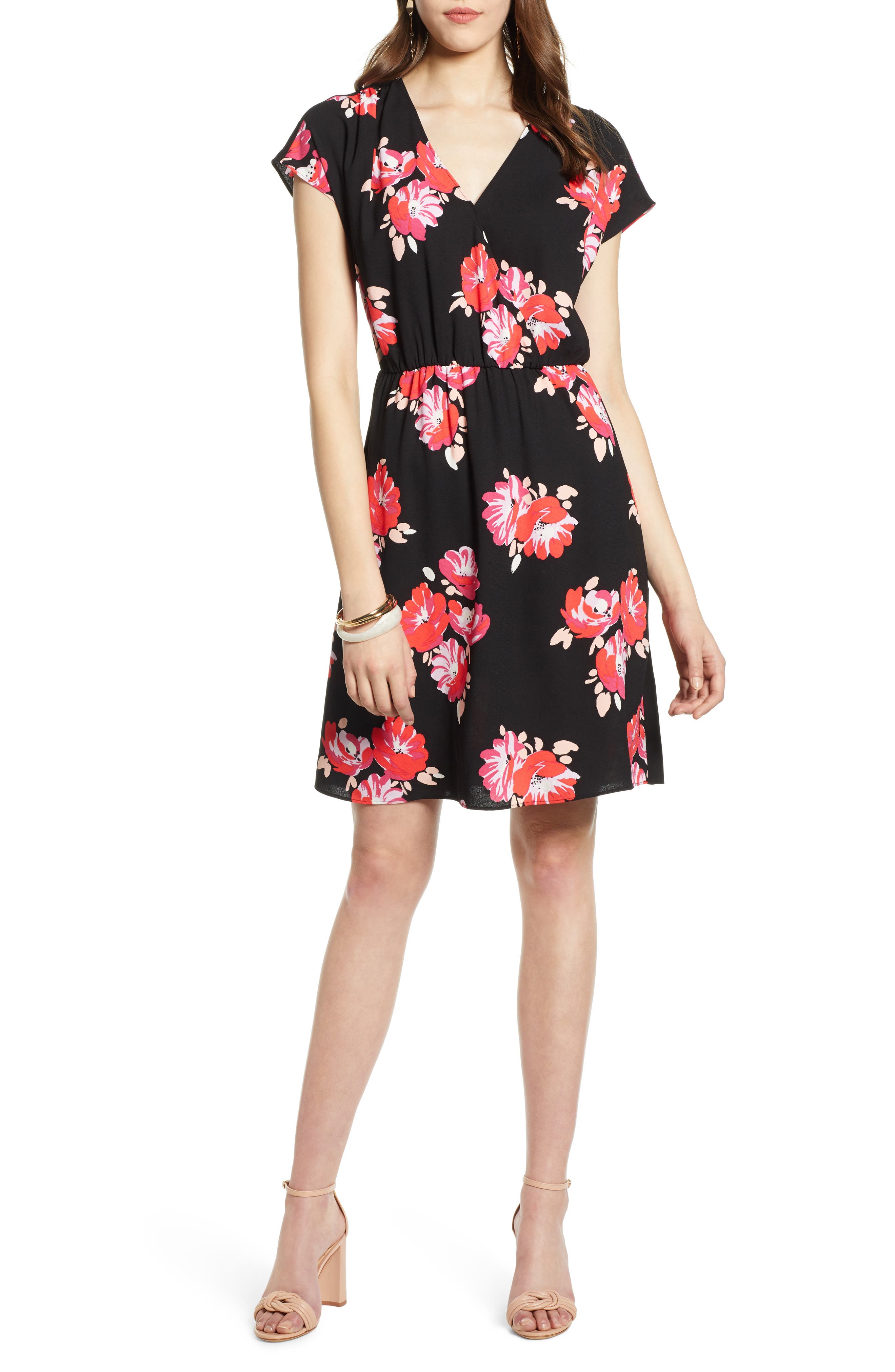Petite Halogen Faux Wrap Dress, Black