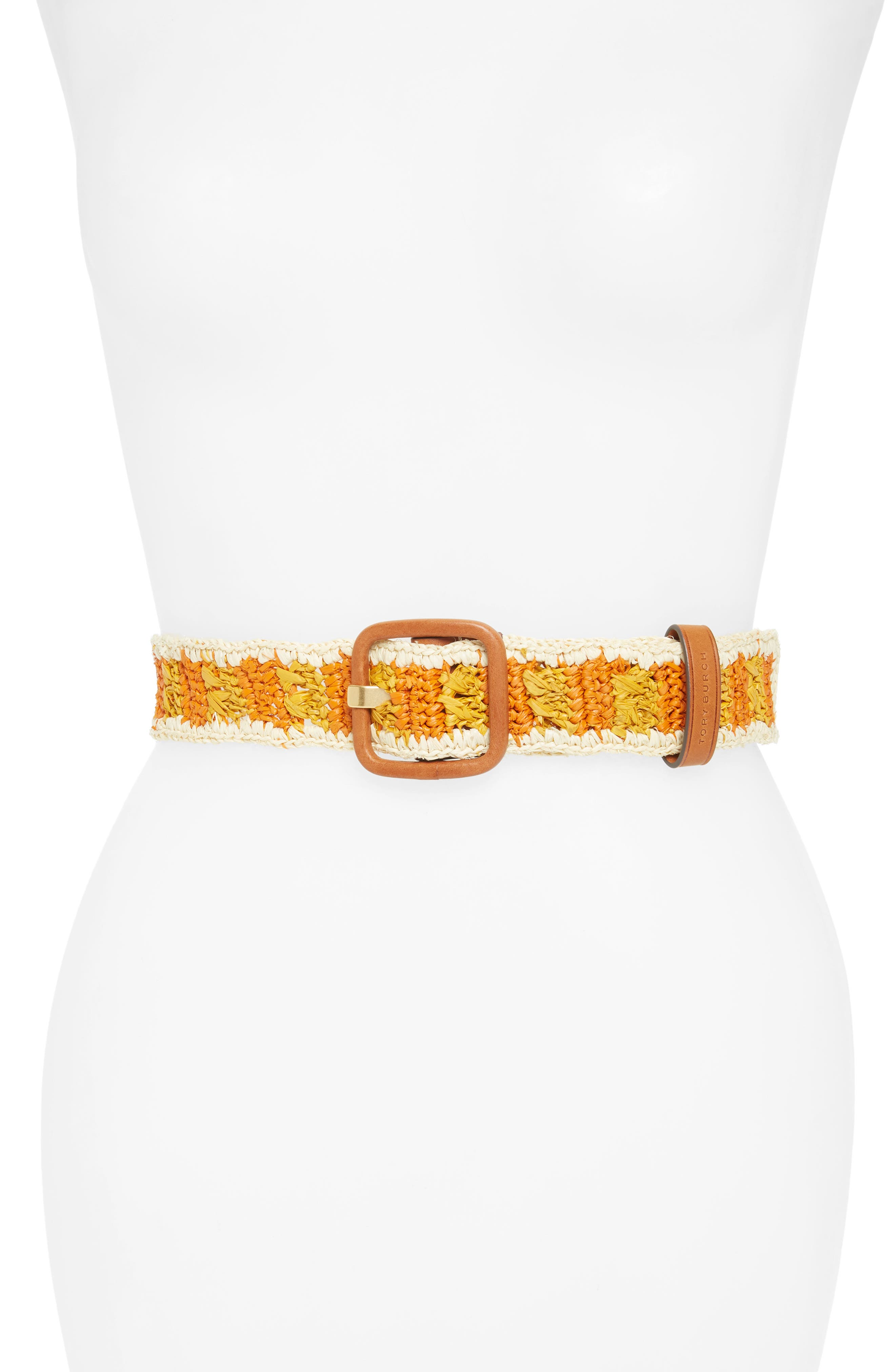 Tory Burch Woven Raffia Belt, Natural/ Daylily/ Orange