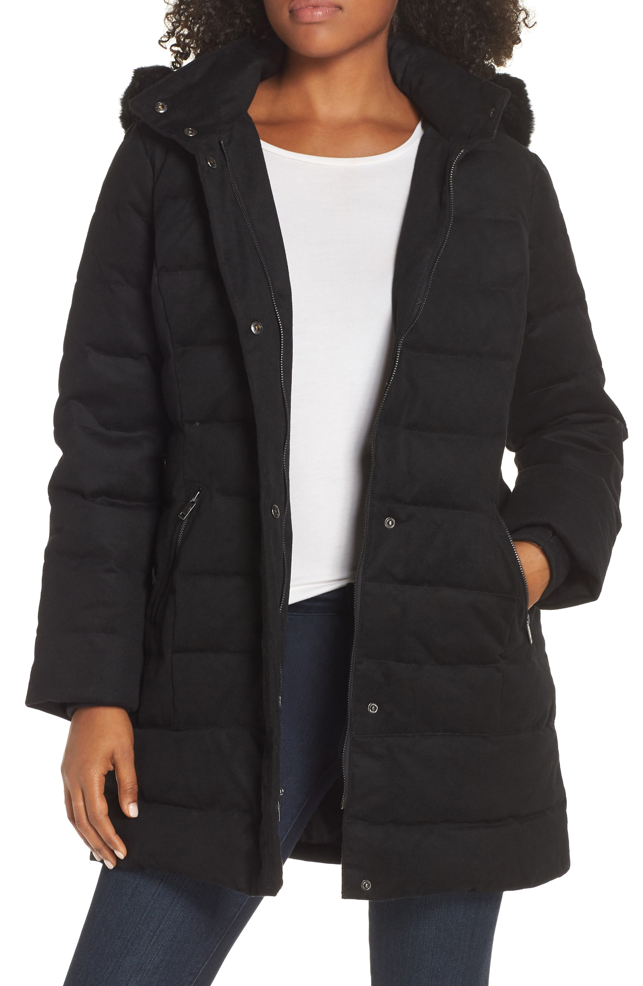 Ugg Celeste Genuine Shearling Trim Down Coat, Black