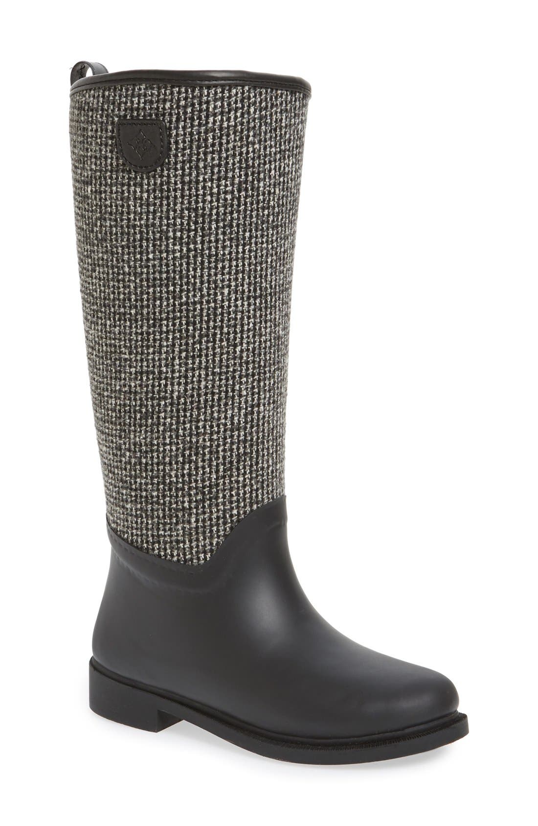 Dav Cardiff Tweed Knee High Waterproof Rain Boot
